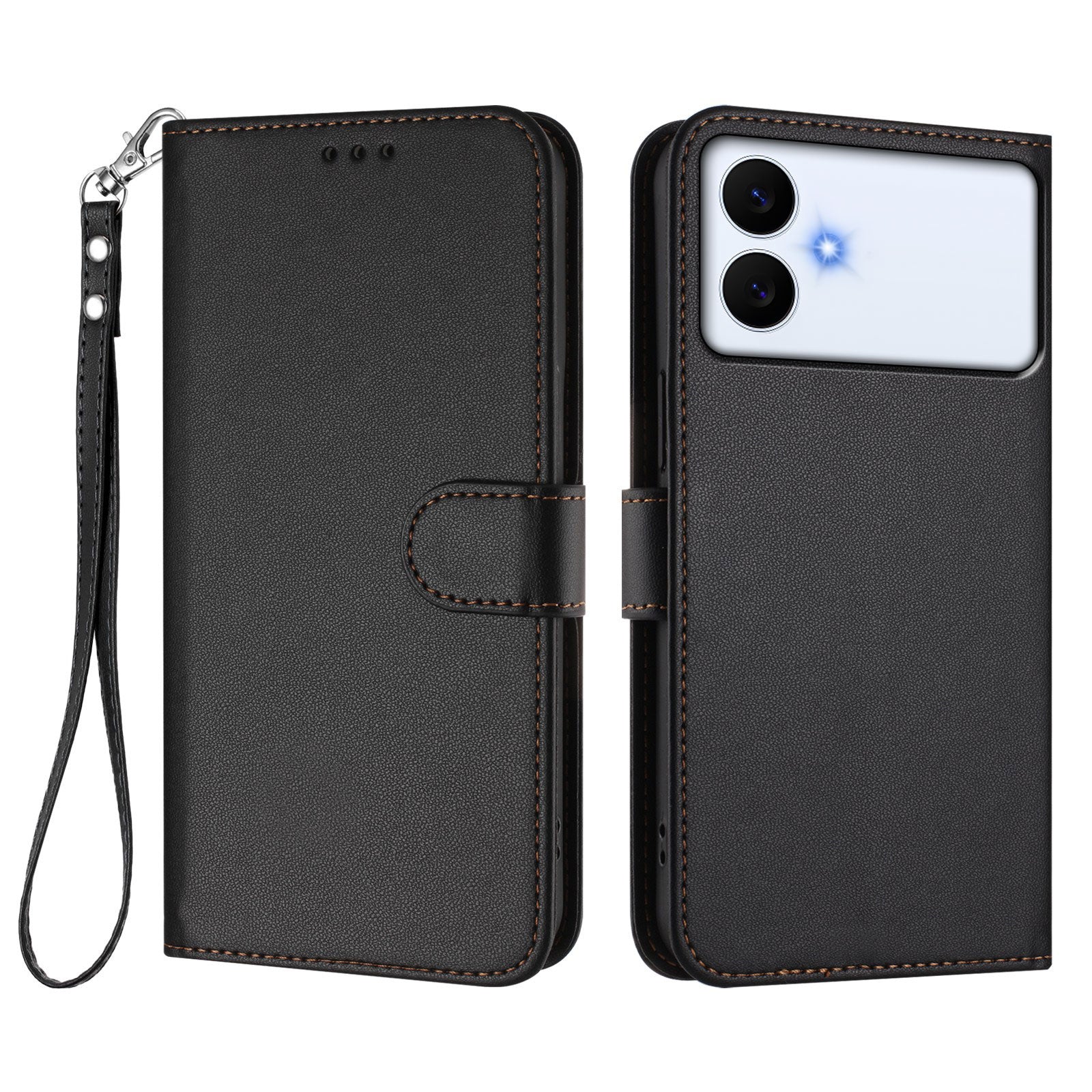 For-Samsung-Galaxy-S26-Edge-Leather-Case-Wallet-Stand-Phone-Cover-with-Wrist-Strap-Black