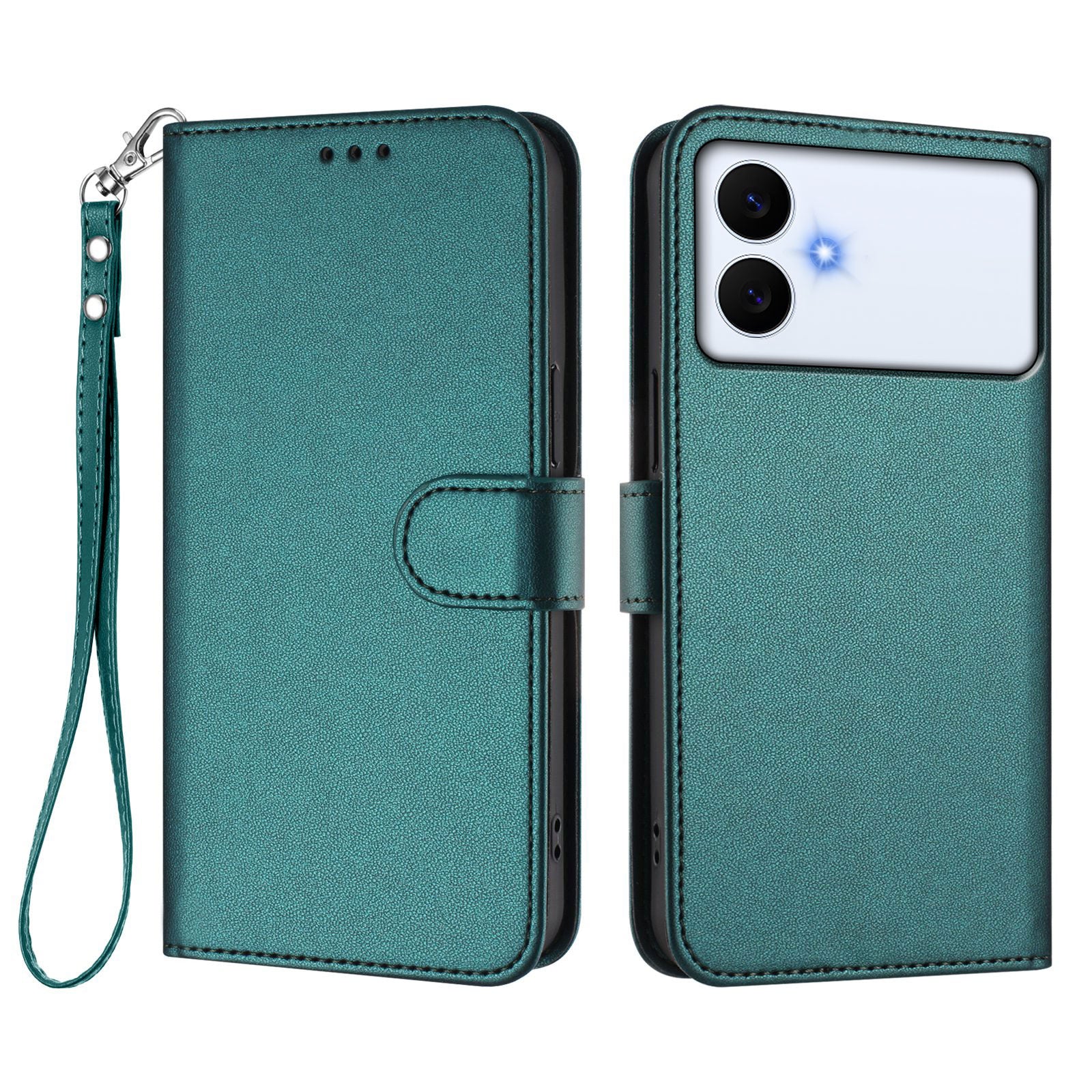 For-Samsung-Galaxy-S26-Edge-Leather-Case-Wallet-Stand-Phone-Cover-with-Wrist-Strap-Green
