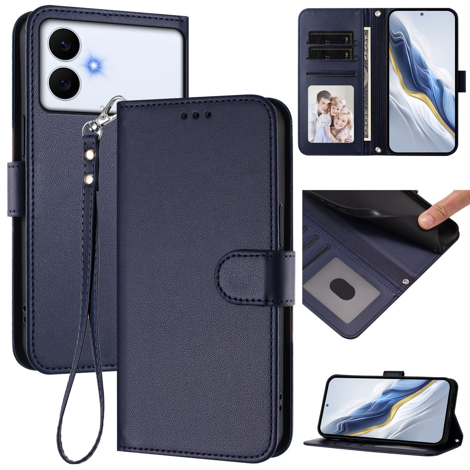 For-Samsung-Galaxy-S26-Edge-Leather-Case-Wallet-Stand-Phone-Cover-with-Wrist-Strap-Blue