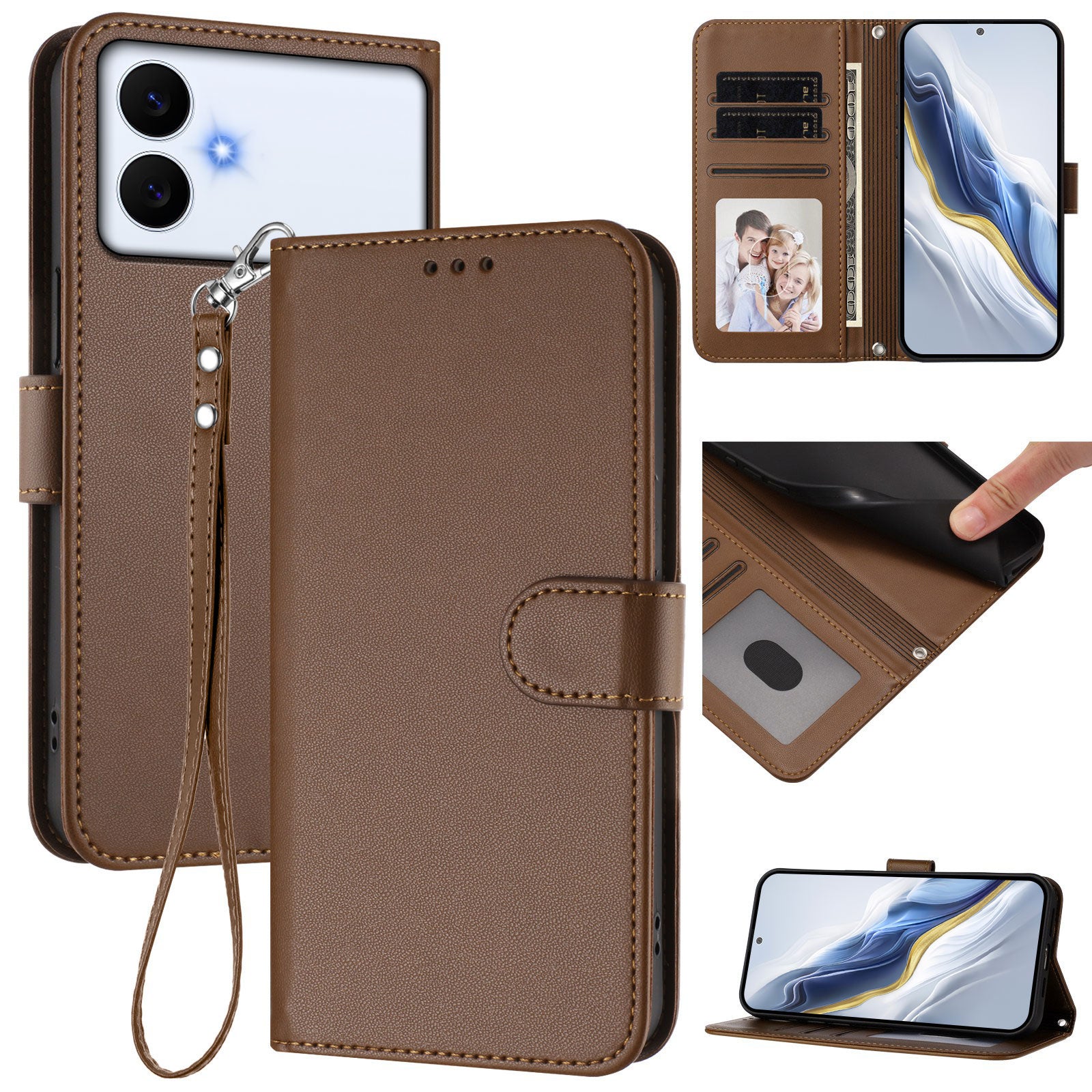 For-Samsung-Galaxy-S26-Edge-Leather-Case-Wallet-Stand-Phone-Cover-with-Wrist-Strap-Brown