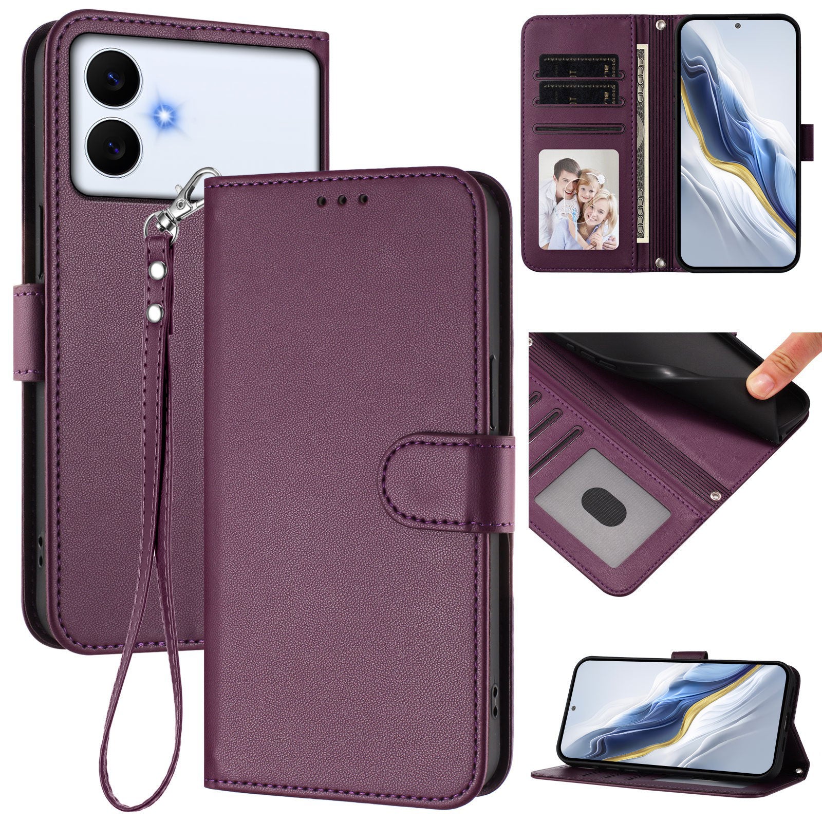 For-Samsung-Galaxy-S26-Edge-Leather-Case-Wallet-Stand-Phone-Cover-with-Wrist-Strap-Purple
