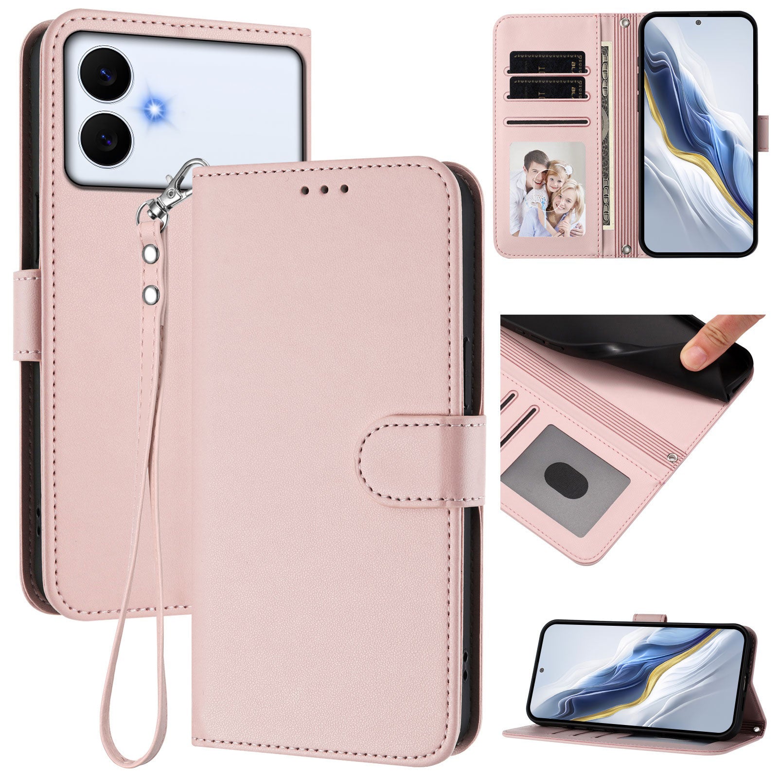 For-Samsung-Galaxy-S26-Edge-Leather-Case-Wallet-Stand-Phone-Cover-with-Wrist-Strap-Pink