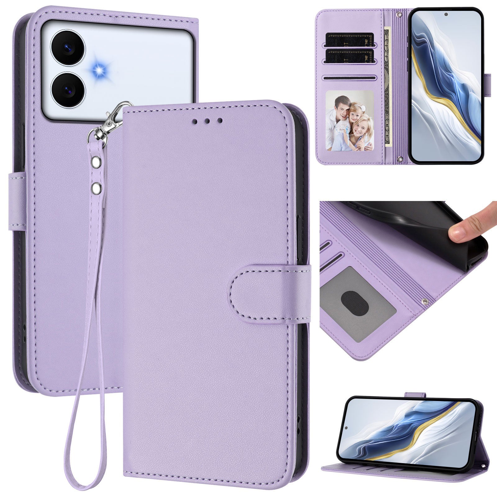 For-Samsung-Galaxy-S26-Edge-Leather-Case-Wallet-Stand-Phone-Cover-with-Wrist-Strap-Light-Purple