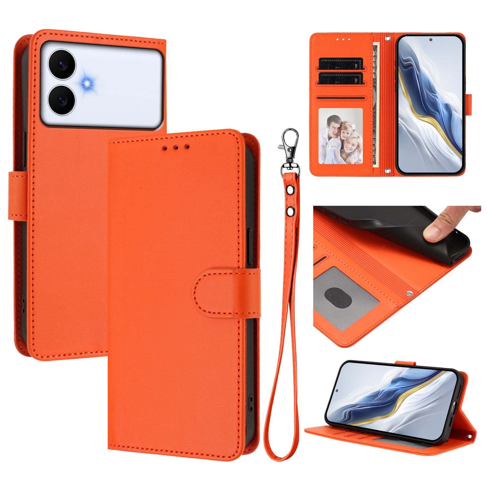 For-Samsung-Galaxy-S26-Edge-Leather-Case-Wallet-Stand-Phone-Cover-with-Wrist-Strap-Orange