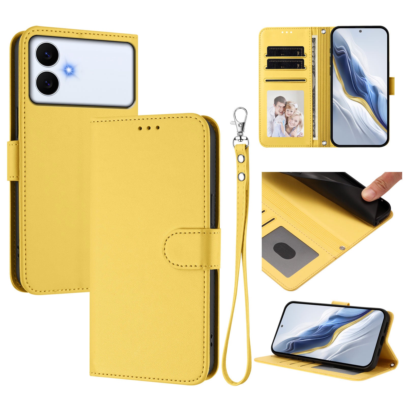 For-Samsung-Galaxy-S26-Edge-Leather-Case-Wallet-Stand-Phone-Cover-with-Wrist-Strap-Yellow