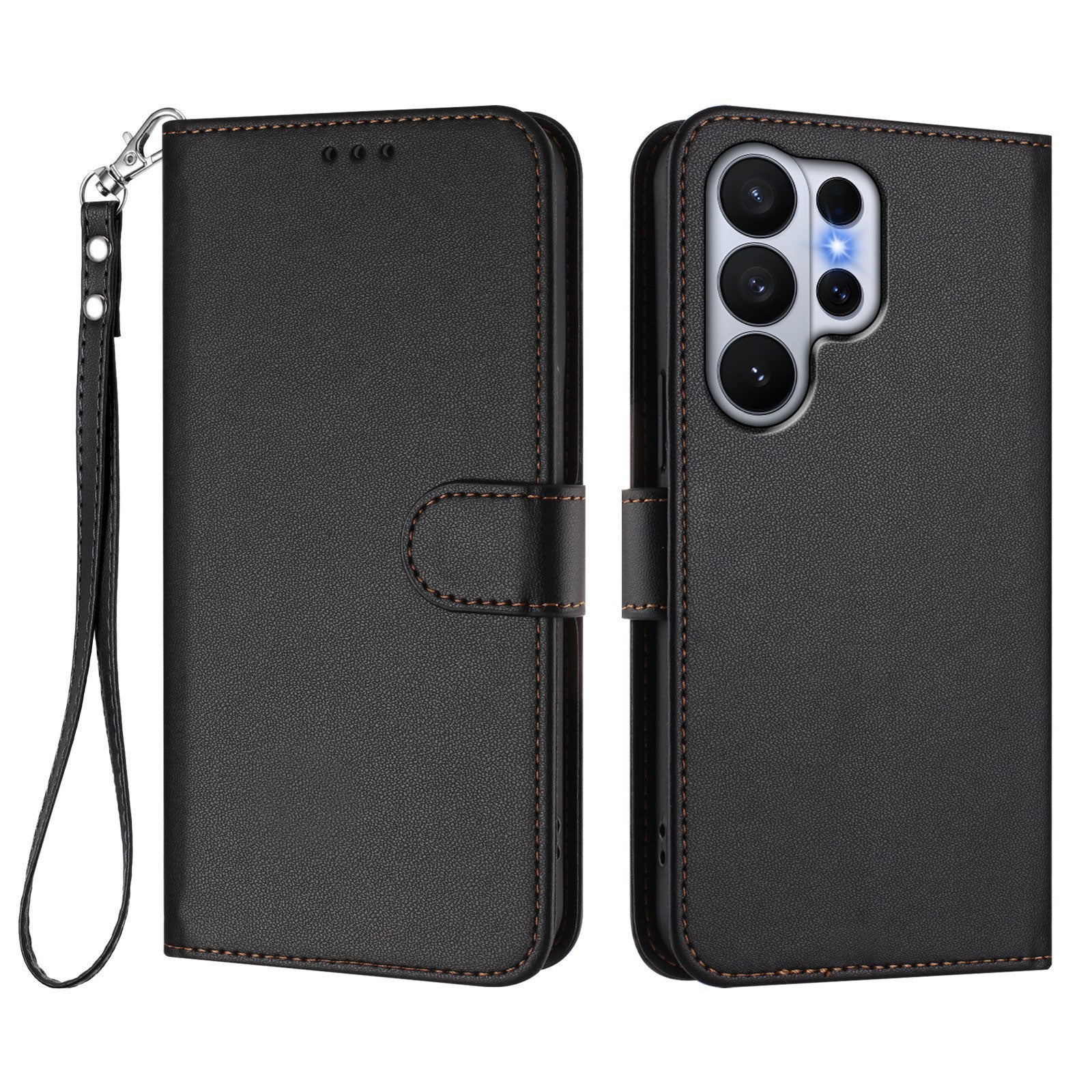 For-Samsung-Galaxy-S26-Ultra-Leather-Case-Wallet-Stand-Phone-Cover-with-Wrist-Strap-Black