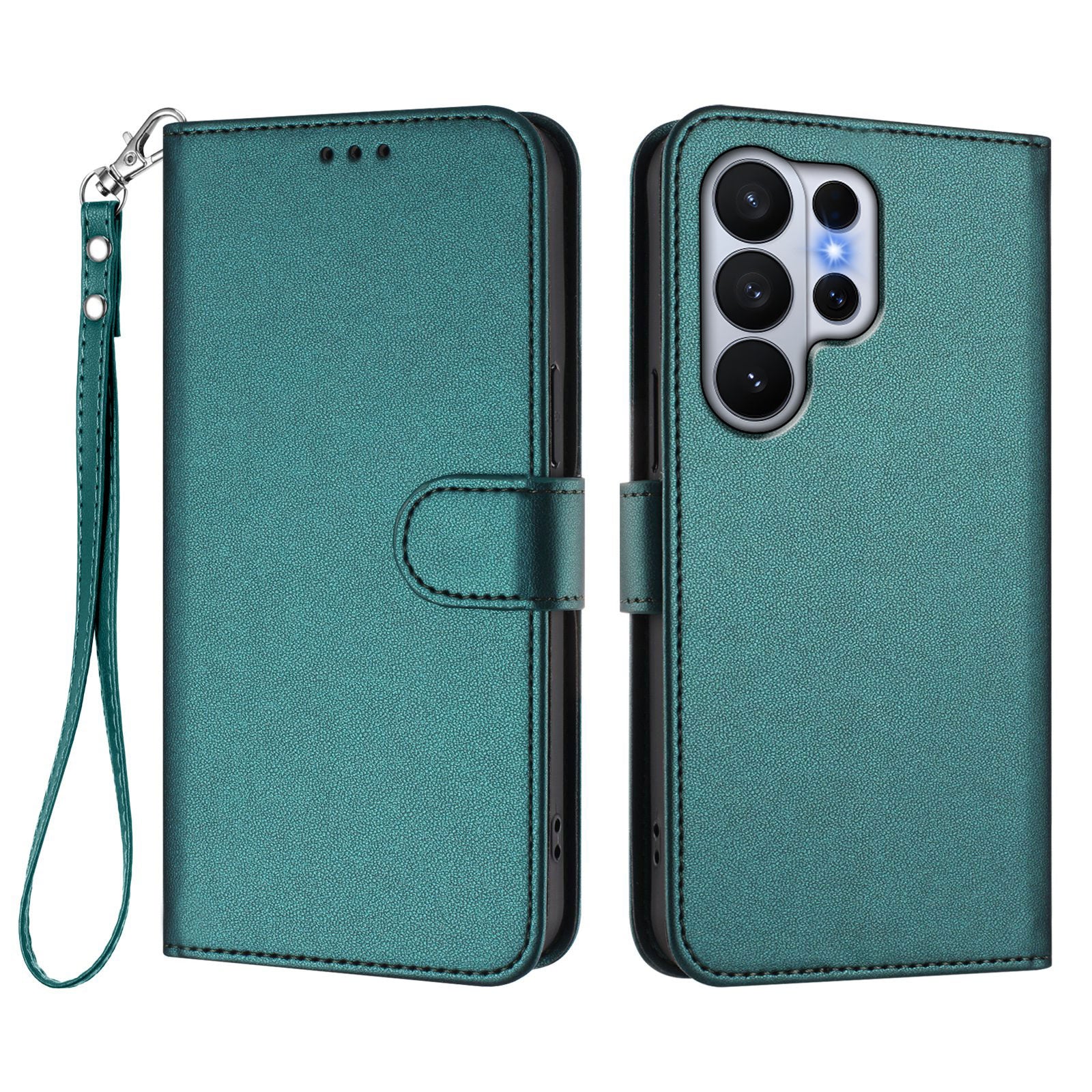 For-Samsung-Galaxy-S26-Ultra-Leather-Case-Wallet-Stand-Phone-Cover-with-Wrist-Strap-Green