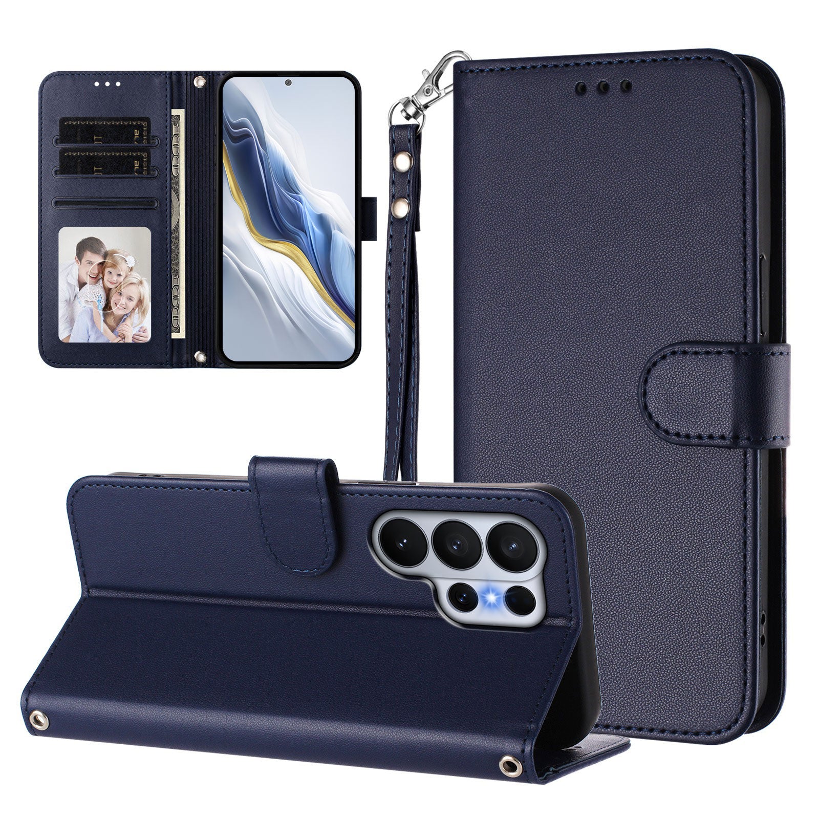 For-Samsung-Galaxy-S26-Ultra-Leather-Case-Wallet-Stand-Phone-Cover-with-Wrist-Strap-Blue