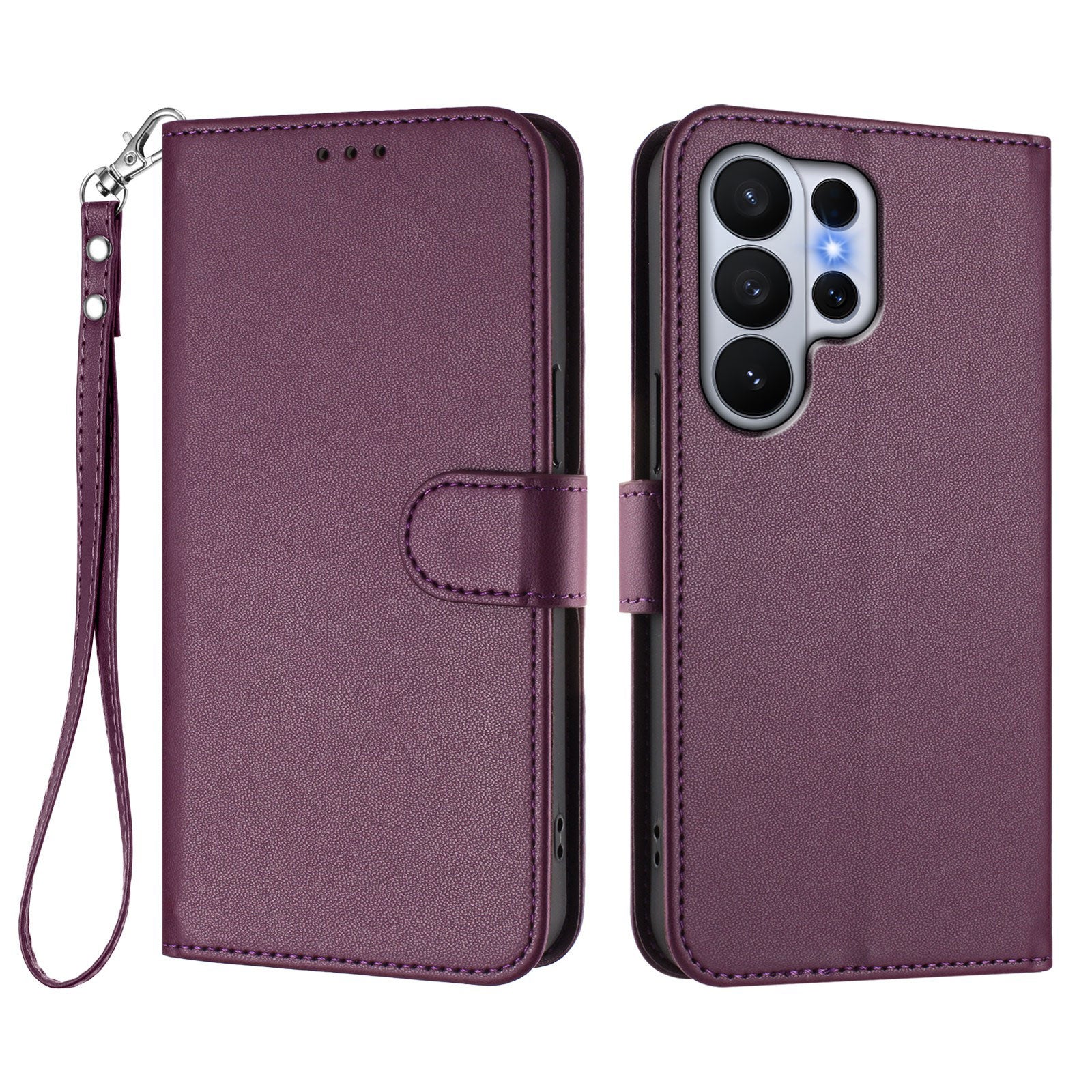 For-Samsung-Galaxy-S26-Ultra-Leather-Case-Wallet-Stand-Phone-Cover-with-Wrist-Strap-Purple