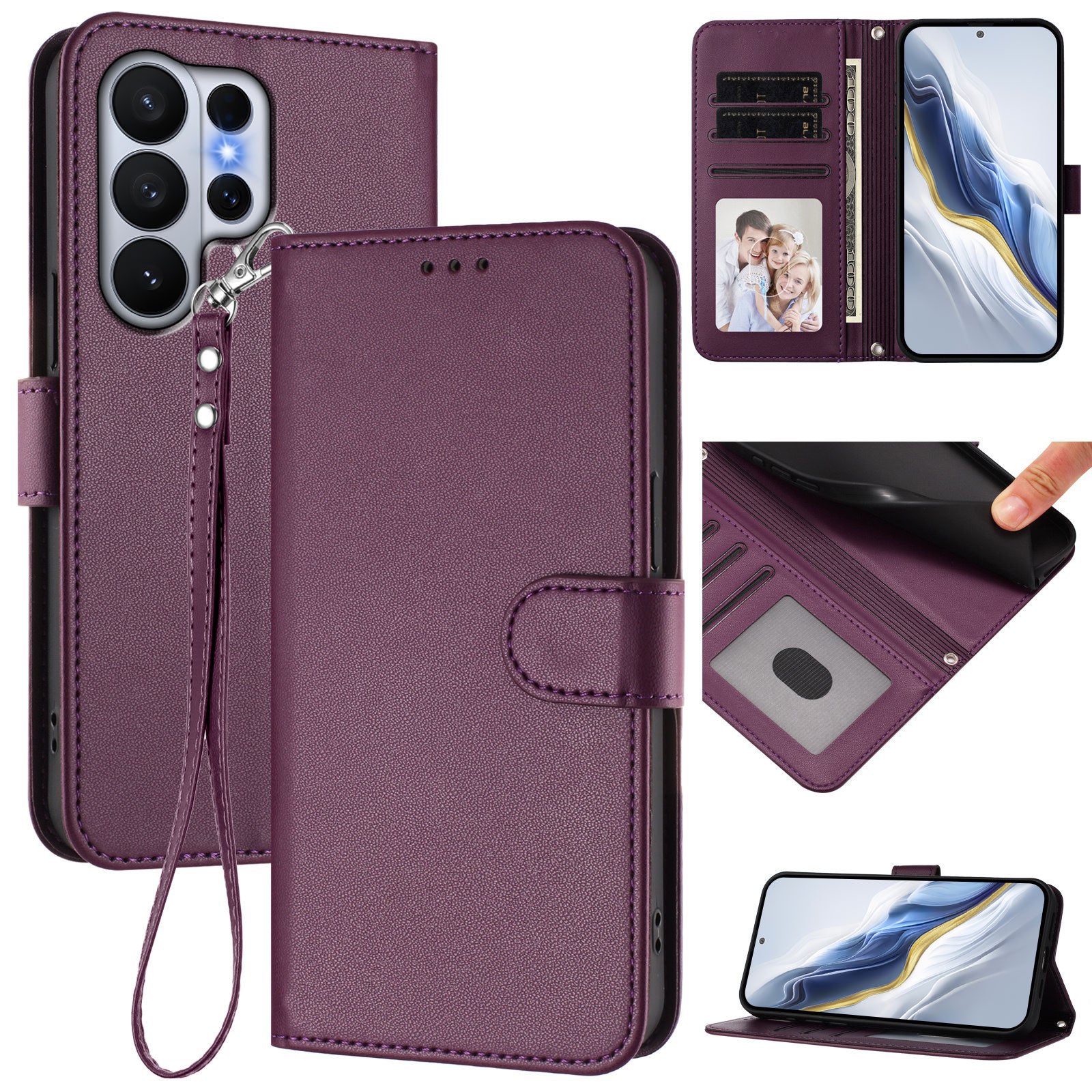 For-Samsung-Galaxy-S26-Ultra-Leather-Case-Wallet-Stand-Phone-Cover-with-Wrist-Strap-Purple