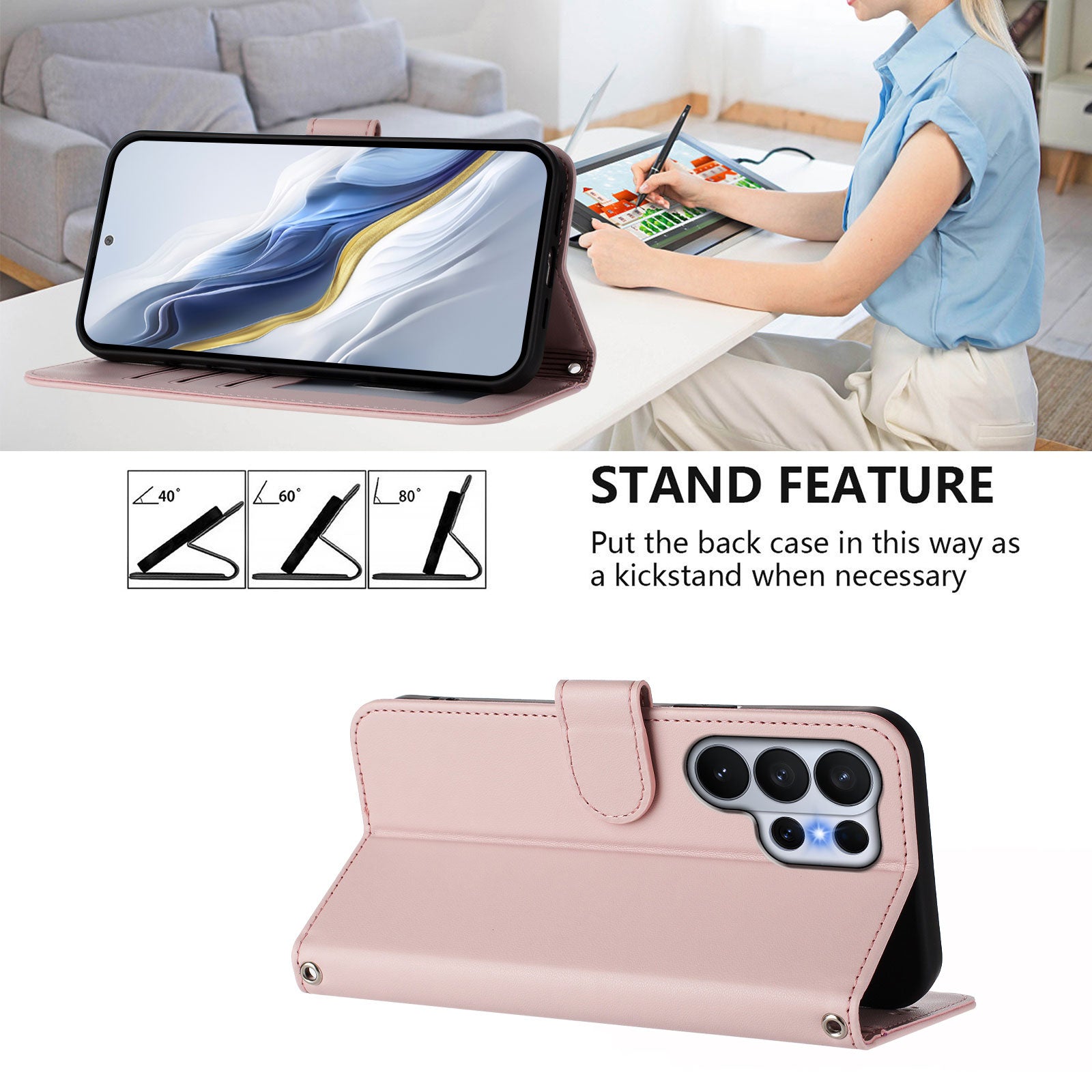 For-Samsung-Galaxy-S26-Ultra-Leather-Case-Wallet-Stand-Phone-Cover-with-Wrist-Strap-Pink