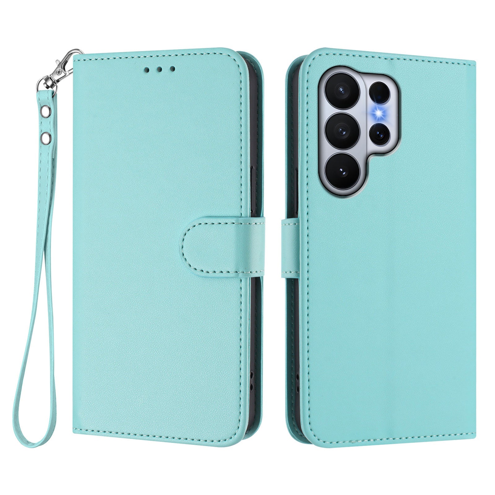For-Samsung-Galaxy-S26-Ultra-Leather-Case-Wallet-Stand-Phone-Cover-with-Wrist-Strap-Mint-Green