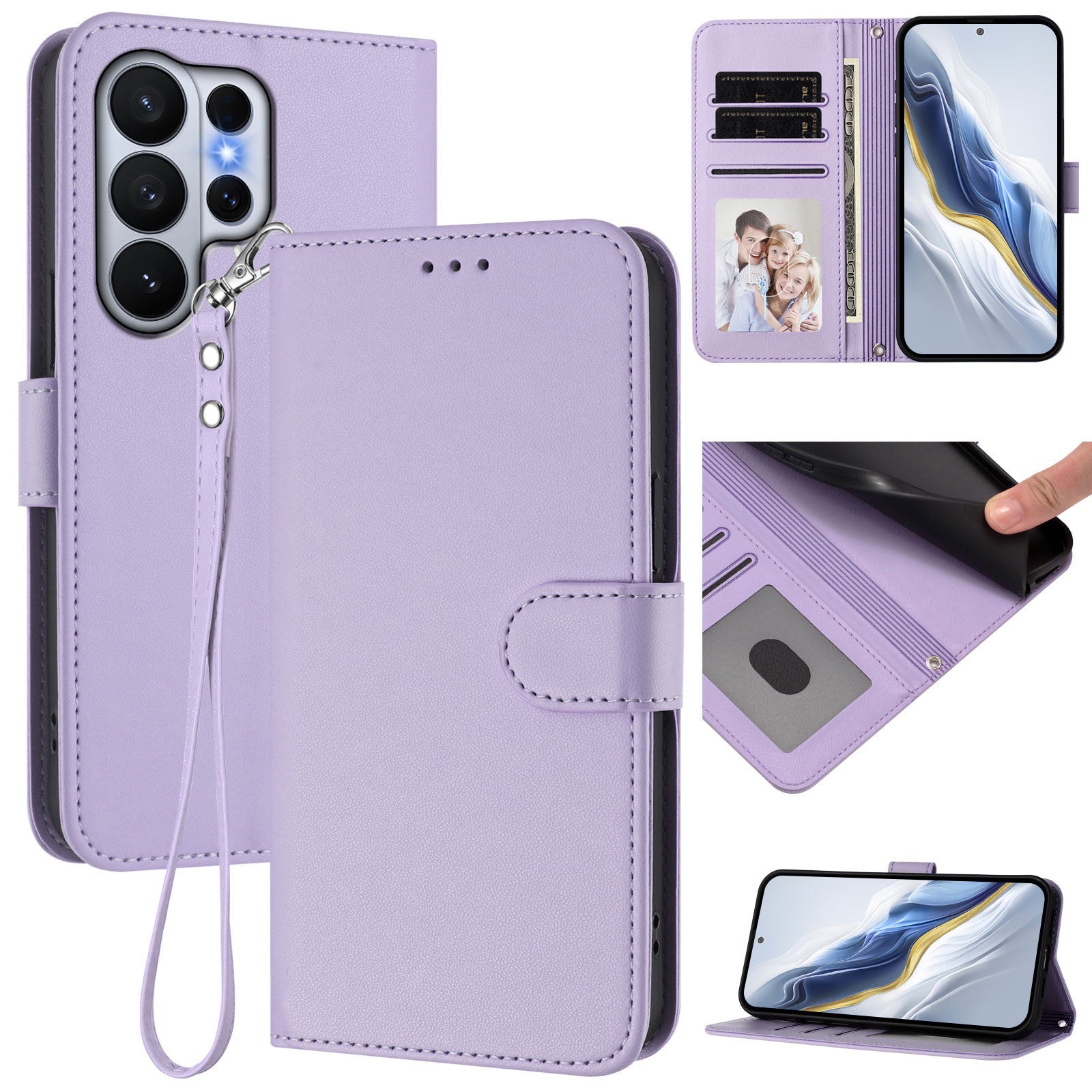 For-Samsung-Galaxy-S26-Ultra-Leather-Case-Wallet-Stand-Phone-Cover-with-Wrist-Strap-Light-Purple