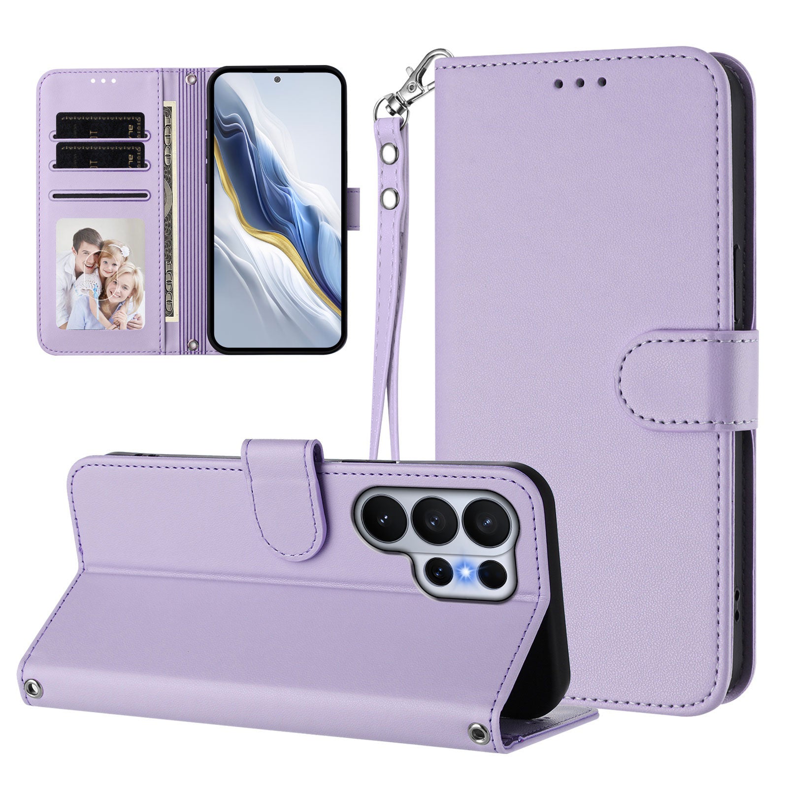 For-Samsung-Galaxy-S26-Ultra-Leather-Case-Wallet-Stand-Phone-Cover-with-Wrist-Strap-Light-Purple