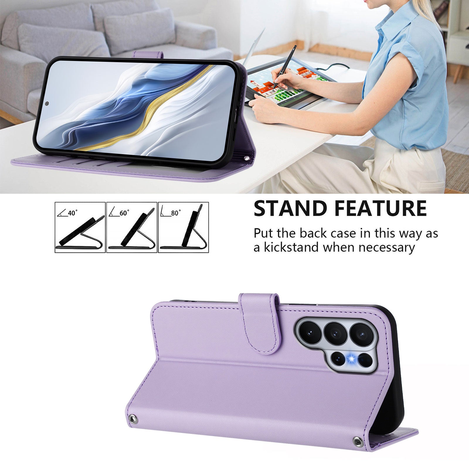 For-Samsung-Galaxy-S26-Ultra-Leather-Case-Wallet-Stand-Phone-Cover-with-Wrist-Strap-Light-Purple