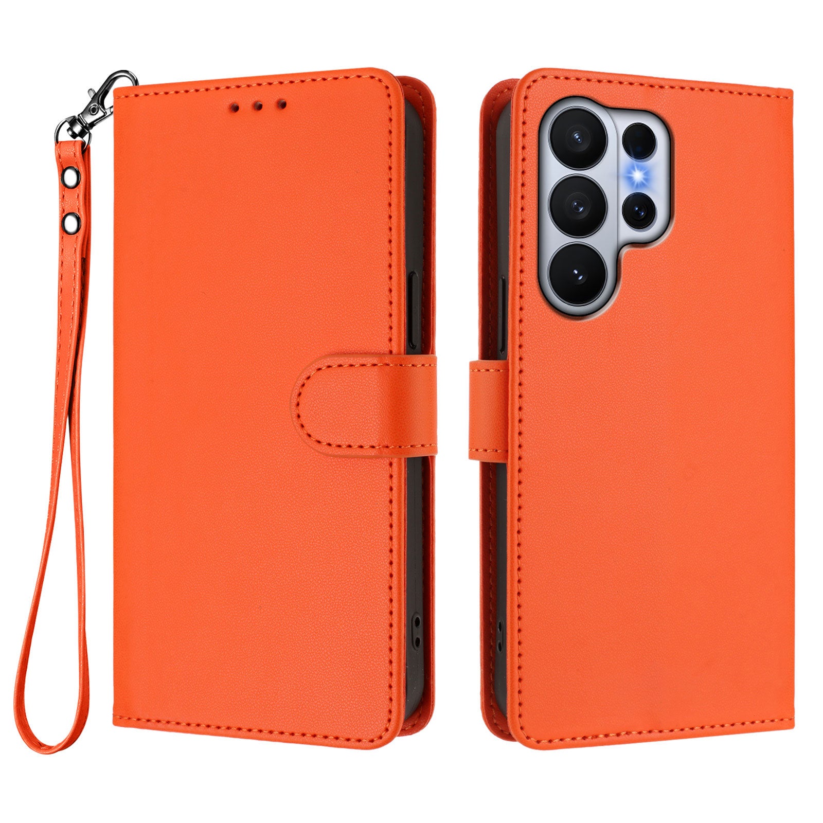 For-Samsung-Galaxy-S26-Ultra-Leather-Case-Wallet-Stand-Phone-Cover-with-Wrist-Strap-Orange