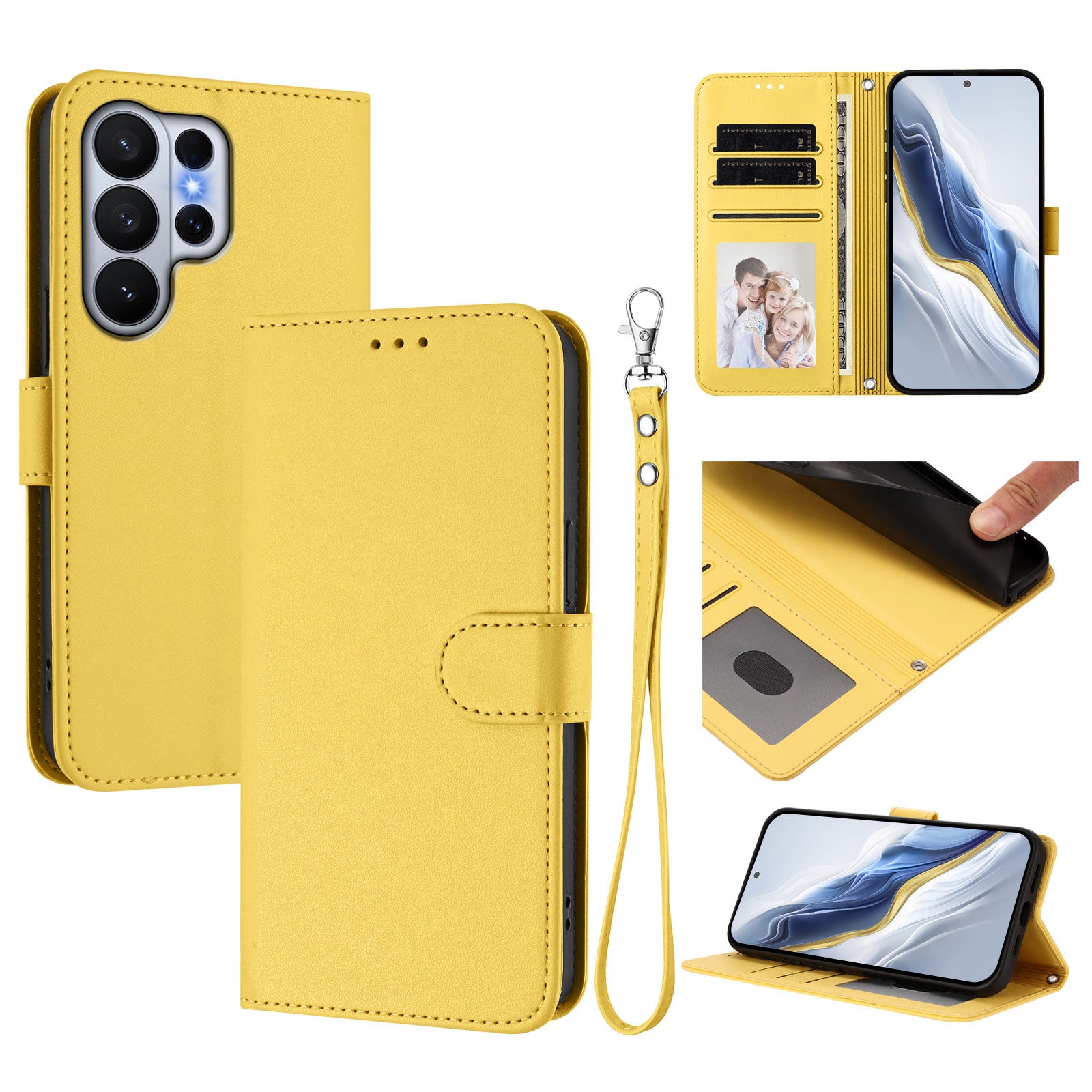 For-Samsung-Galaxy-S26-Ultra-Leather-Case-Wallet-Stand-Phone-Cover-with-Wrist-Strap-Yellow