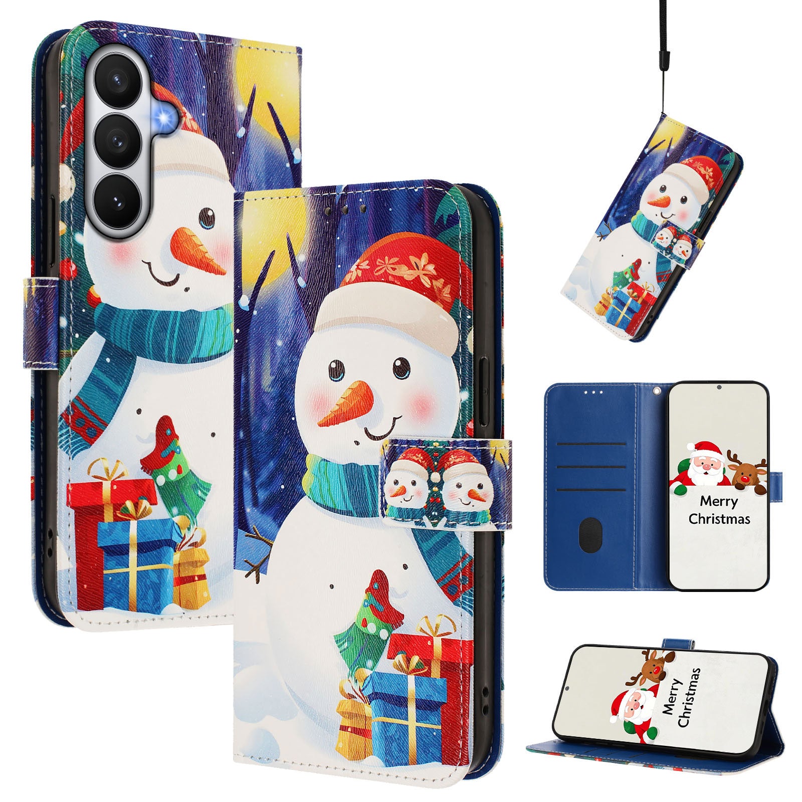 For-Samsung-Galaxy-S26-/-S26-Pro-Wallet-Case-Christmas-Pattern-Printing-Leather-Phone-Cover-with-Lanyard-Gift-Box-Snowman