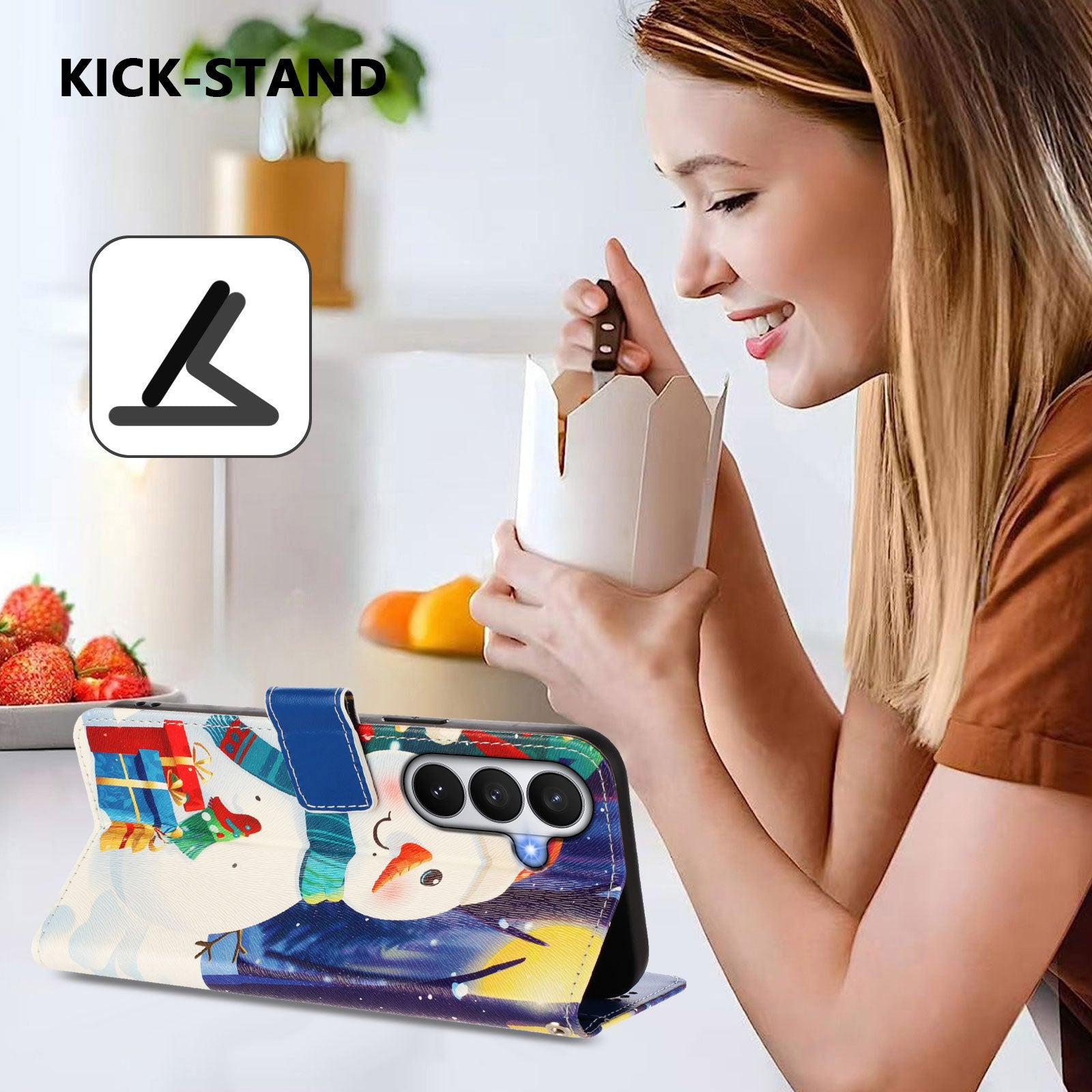 For-Samsung-Galaxy-S26-/-S26-Pro-Wallet-Case-Christmas-Pattern-Printing-Leather-Phone-Cover-with-Lanyard-Gift-Box-Snowman