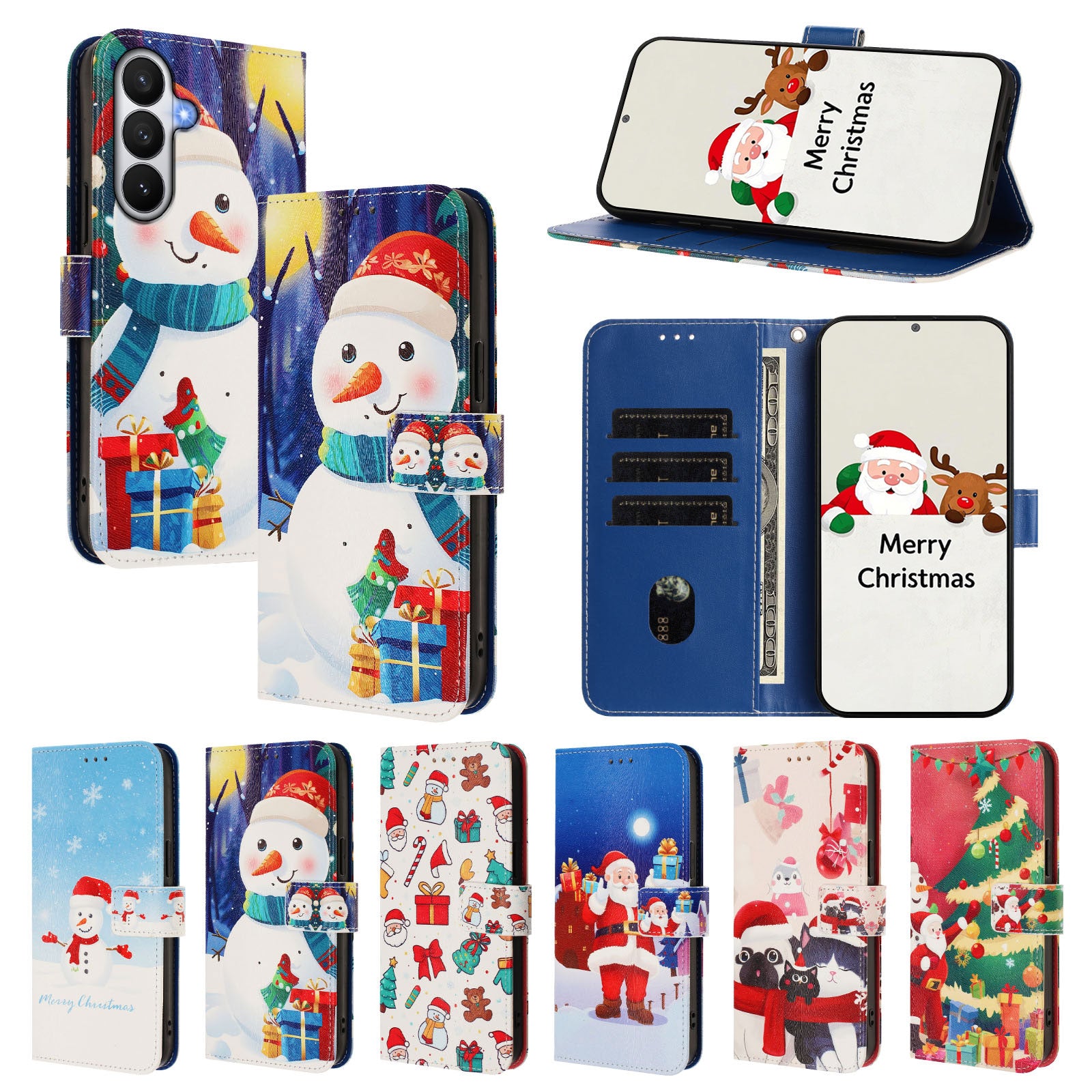 For-Samsung-Galaxy-S26-/-S26-Pro-Wallet-Case-Christmas-Pattern-Printing-Leather-Phone-Cover-with-Lanyard-Gift-Box-Snowman