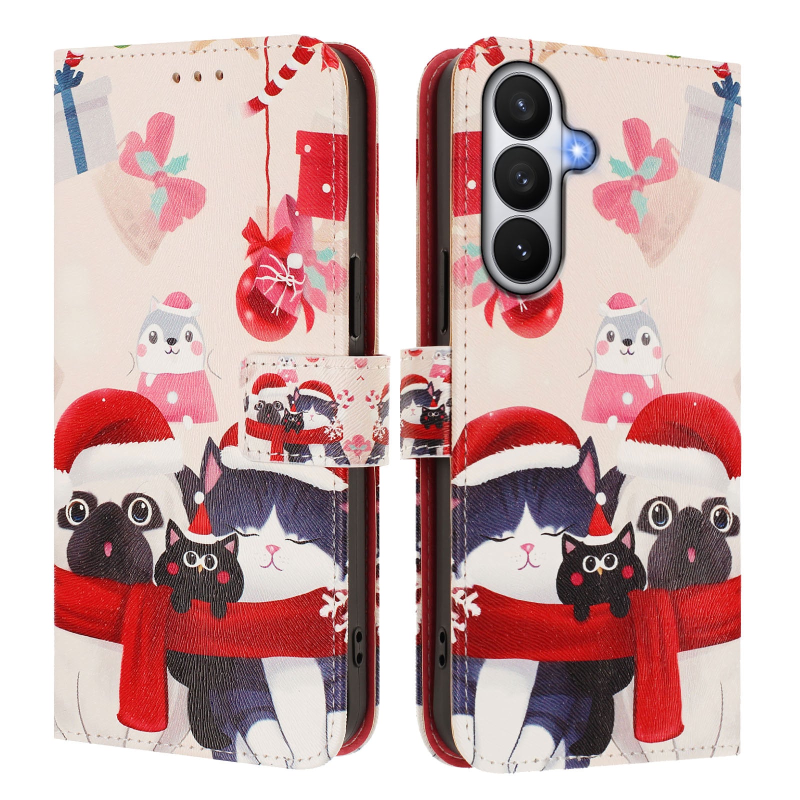 For-Samsung-Galaxy-S26-/-S26-Pro-Wallet-Case-Christmas-Pattern-Printing-Leather-Phone-Cover-with-Lanyard-Christmas-Animals