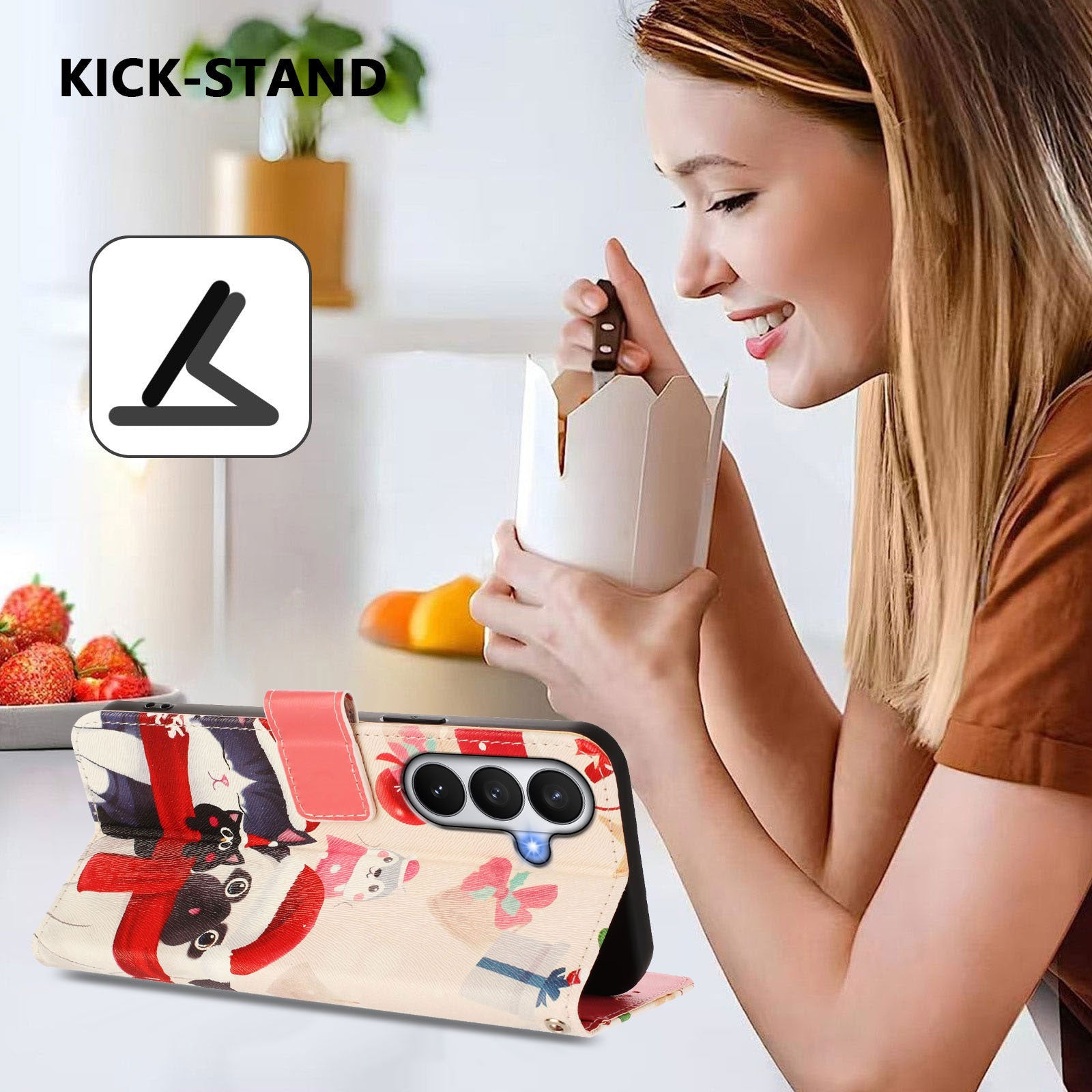 For-Samsung-Galaxy-S26-/-S26-Pro-Wallet-Case-Christmas-Pattern-Printing-Leather-Phone-Cover-with-Lanyard-Christmas-Animals