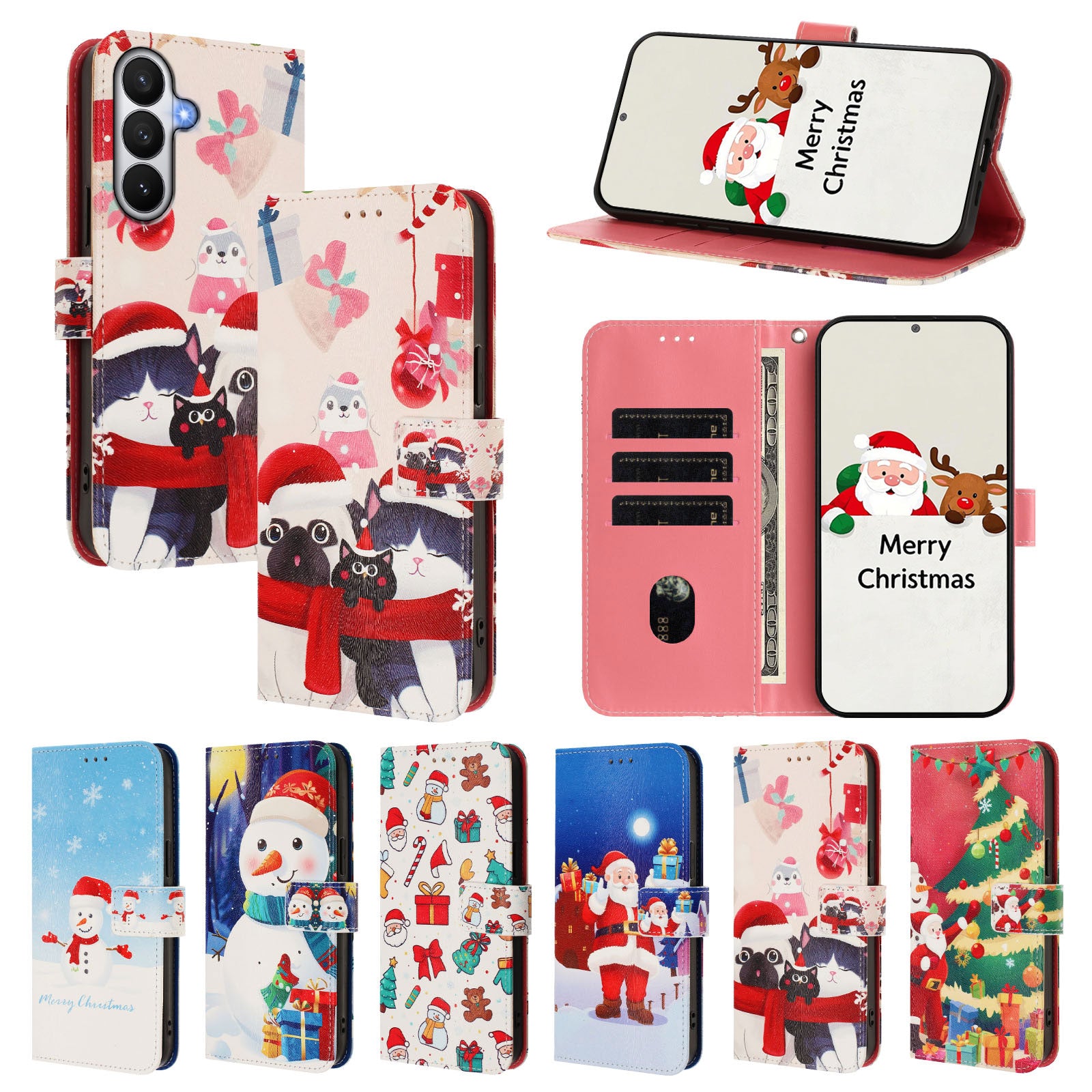 For-Samsung-Galaxy-S26-/-S26-Pro-Wallet-Case-Christmas-Pattern-Printing-Leather-Phone-Cover-with-Lanyard-Christmas-Animals