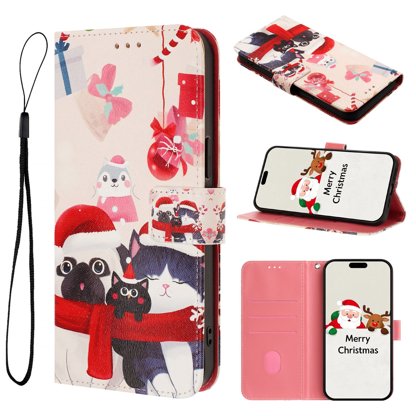 For-Samsung-Galaxy-S26-/-S26-Pro-Wallet-Case-Christmas-Pattern-Printing-Leather-Phone-Cover-with-Lanyard-Christmas-Animals