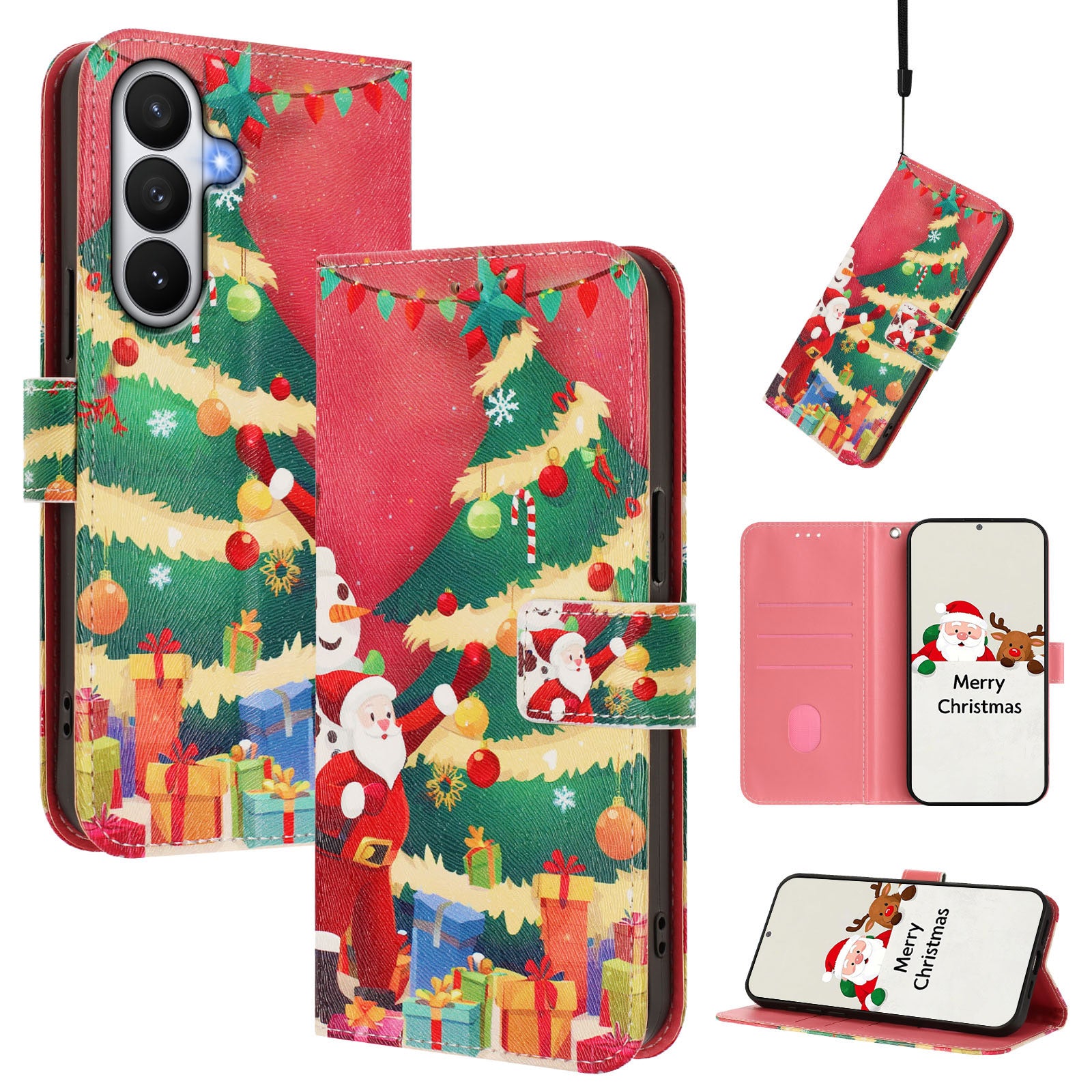 For-Samsung-Galaxy-S26-/-S26-Pro-Wallet-Case-Christmas-Pattern-Printing-Leather-Phone-Cover-with-Lanyard-Christmas-Tree