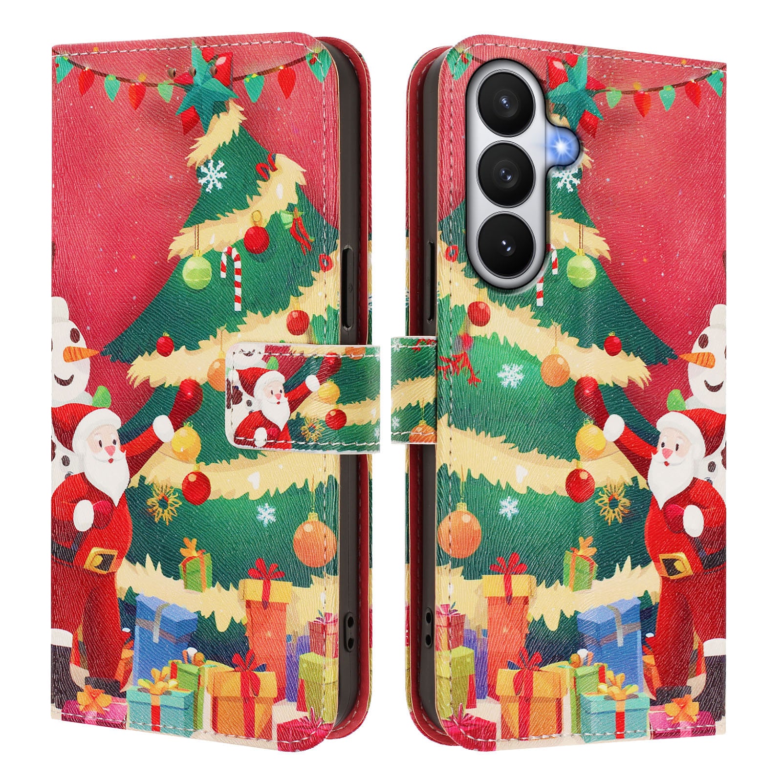 For-Samsung-Galaxy-S26-/-S26-Pro-Wallet-Case-Christmas-Pattern-Printing-Leather-Phone-Cover-with-Lanyard-Christmas-Tree