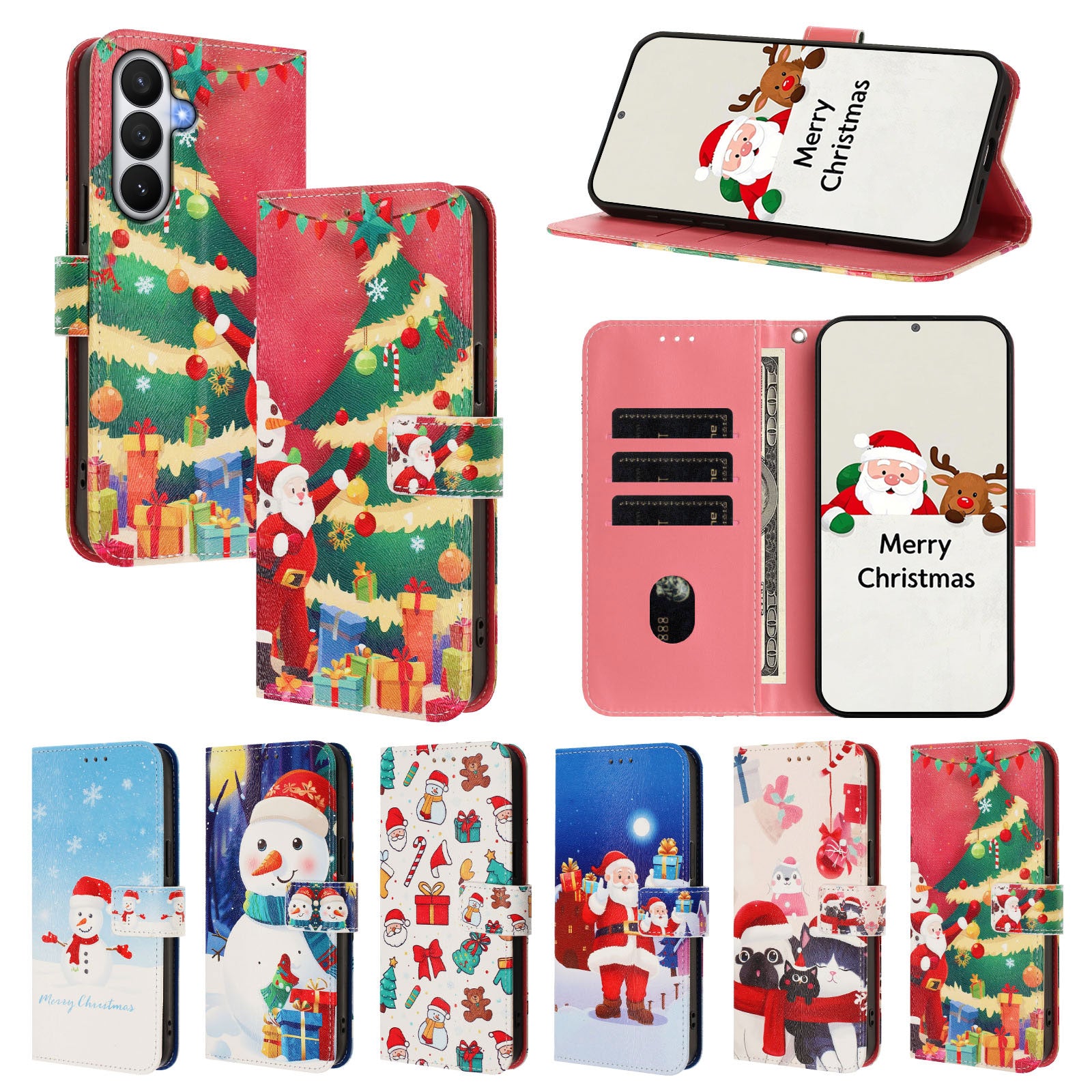 For-Samsung-Galaxy-S26-/-S26-Pro-Wallet-Case-Christmas-Pattern-Printing-Leather-Phone-Cover-with-Lanyard-Christmas-Tree