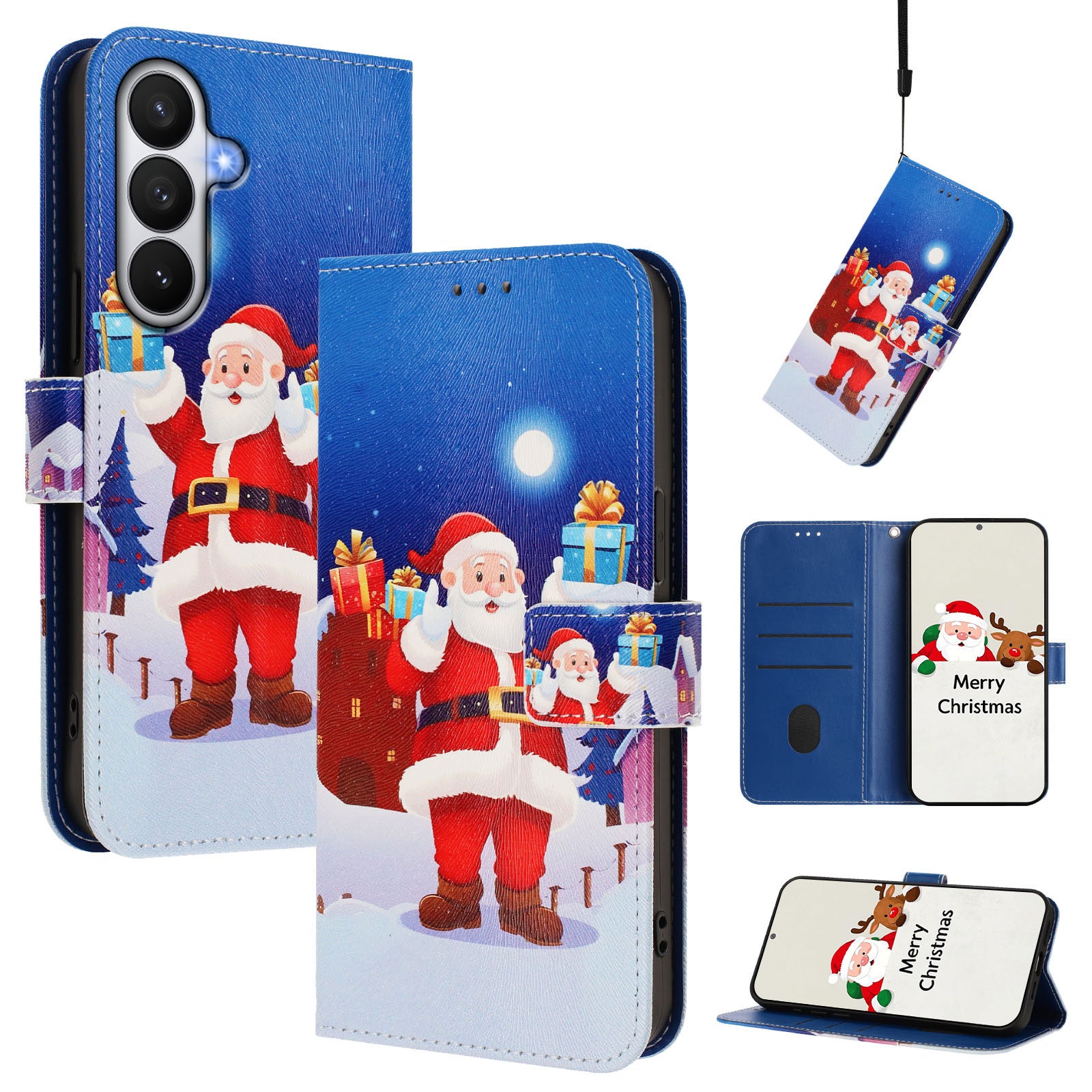 For-Samsung-Galaxy-S26-/-S26-Pro-Wallet-Case-Christmas-Pattern-Printing-Leather-Phone-Cover-with-Lanyard-Christmas-Night-Scene