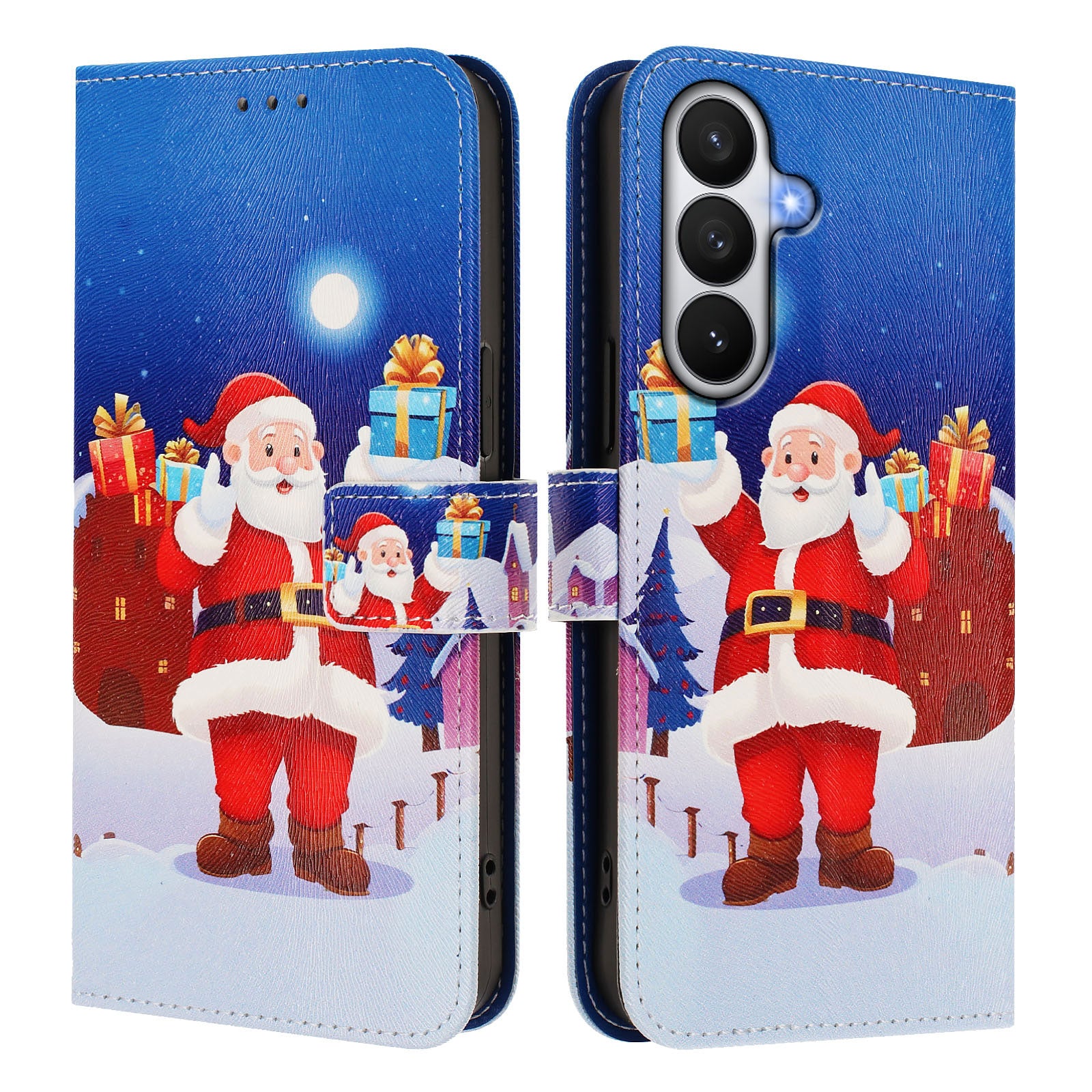 For-Samsung-Galaxy-S26-/-S26-Pro-Wallet-Case-Christmas-Pattern-Printing-Leather-Phone-Cover-with-Lanyard-Christmas-Night-Scene