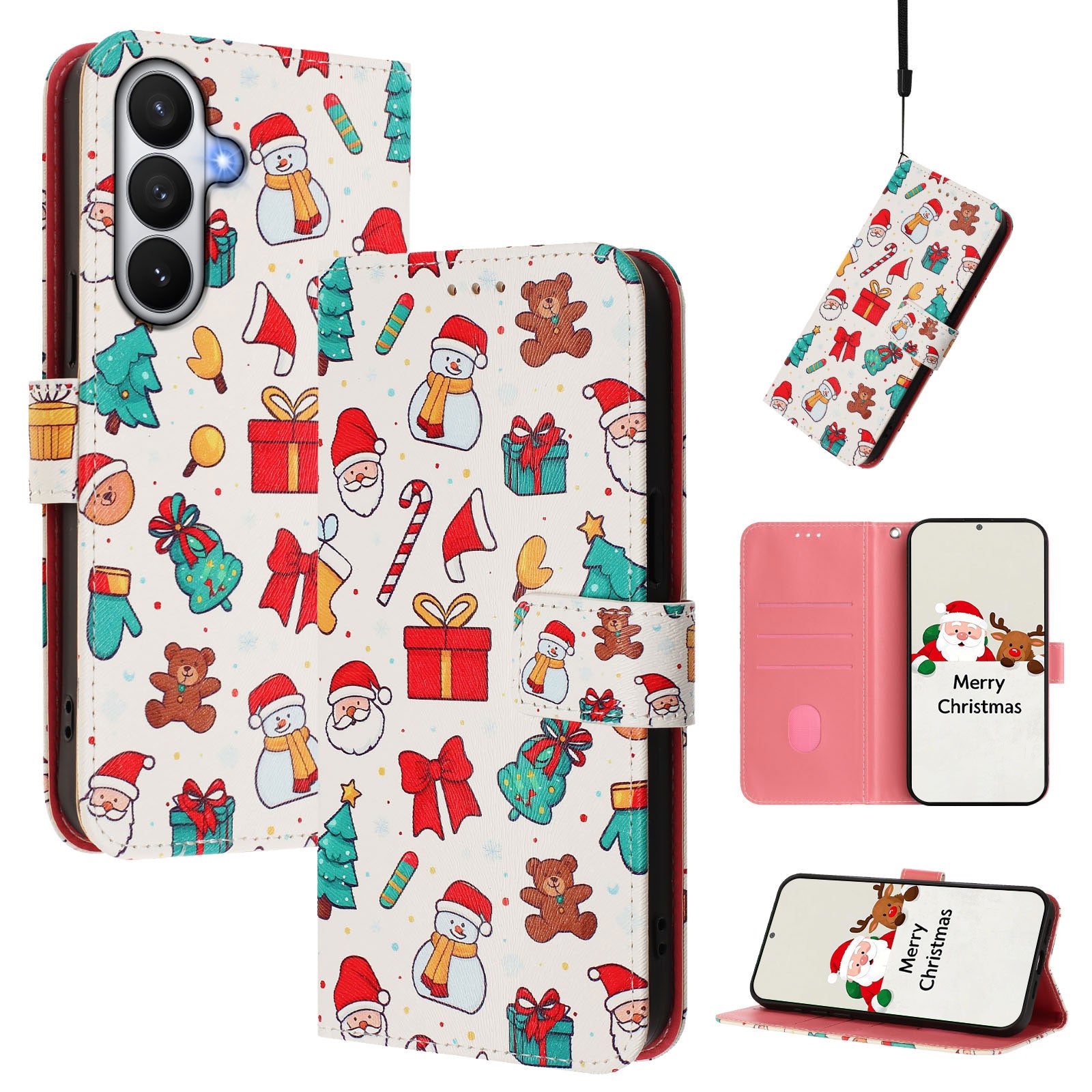 For-Samsung-Galaxy-S26-/-S26-Pro-Wallet-Case-Christmas-Pattern-Printing-Leather-Phone-Cover-with-Lanyard-Christmas-Elements