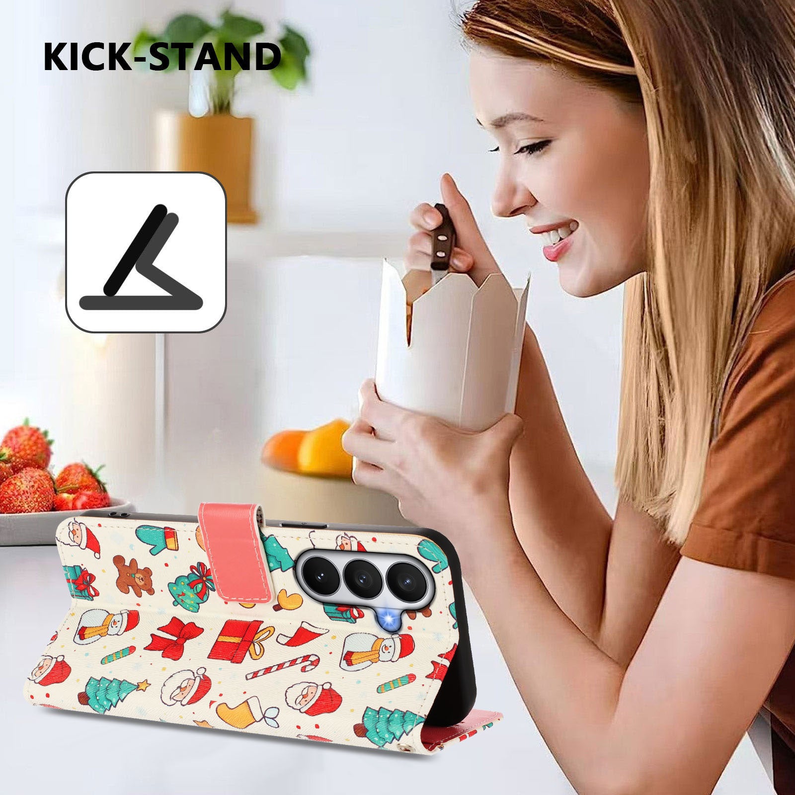 For-Samsung-Galaxy-S26-/-S26-Pro-Wallet-Case-Christmas-Pattern-Printing-Leather-Phone-Cover-with-Lanyard-Christmas-Elements