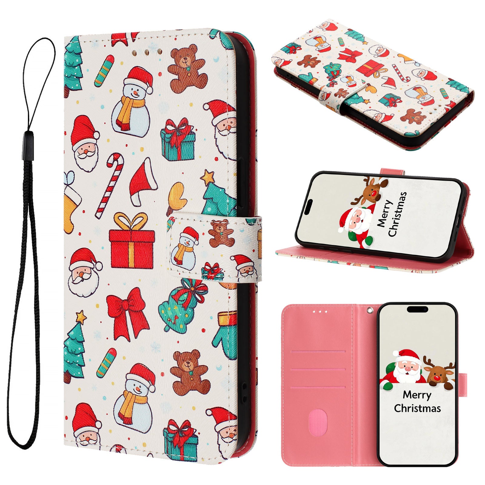 For-Samsung-Galaxy-S26-/-S26-Pro-Wallet-Case-Christmas-Pattern-Printing-Leather-Phone-Cover-with-Lanyard-Christmas-Elements