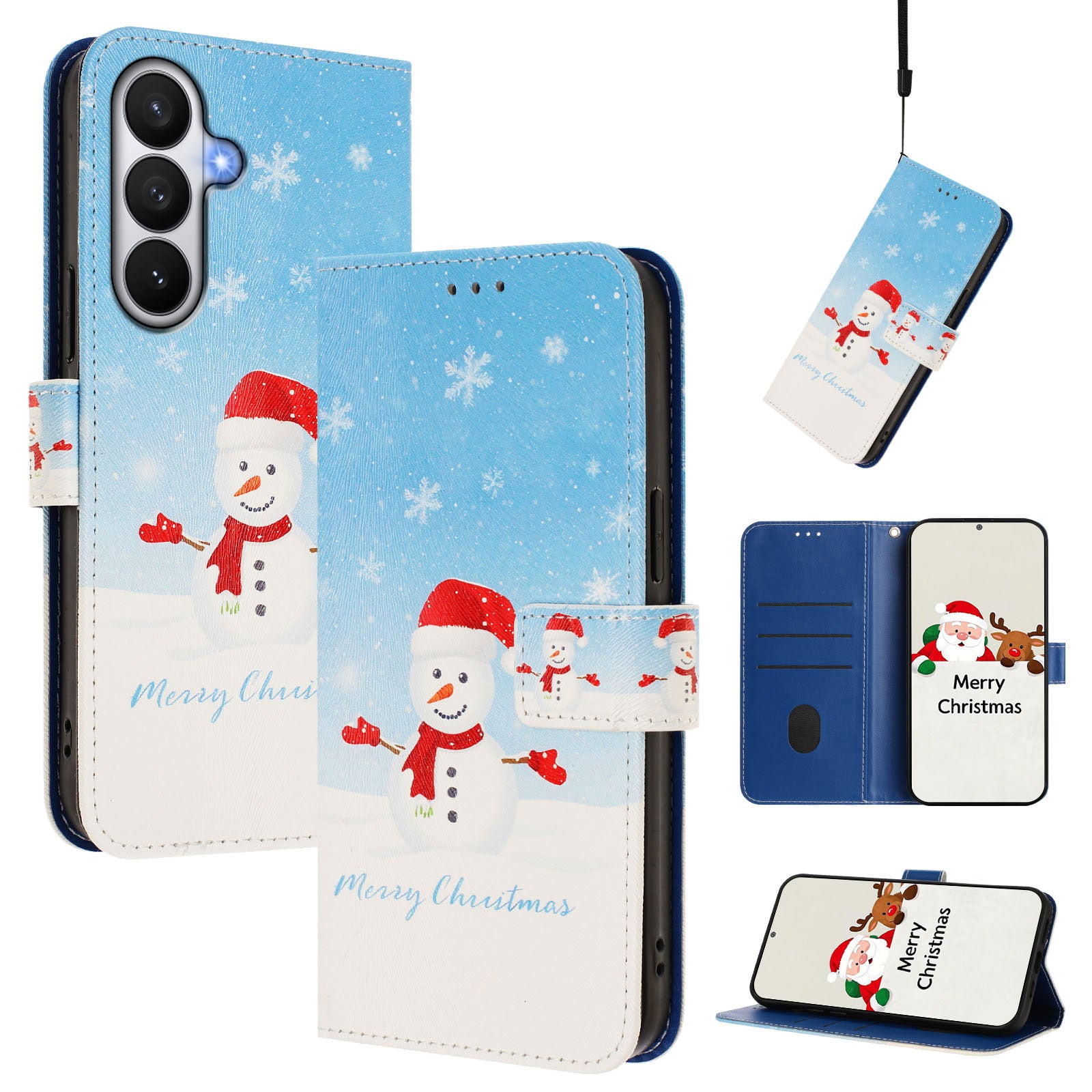 For-Samsung-Galaxy-S26-/-S26-Pro-Wallet-Case-Christmas-Pattern-Printing-Leather-Phone-Cover-with-Lanyard-Snowflake-Snowman