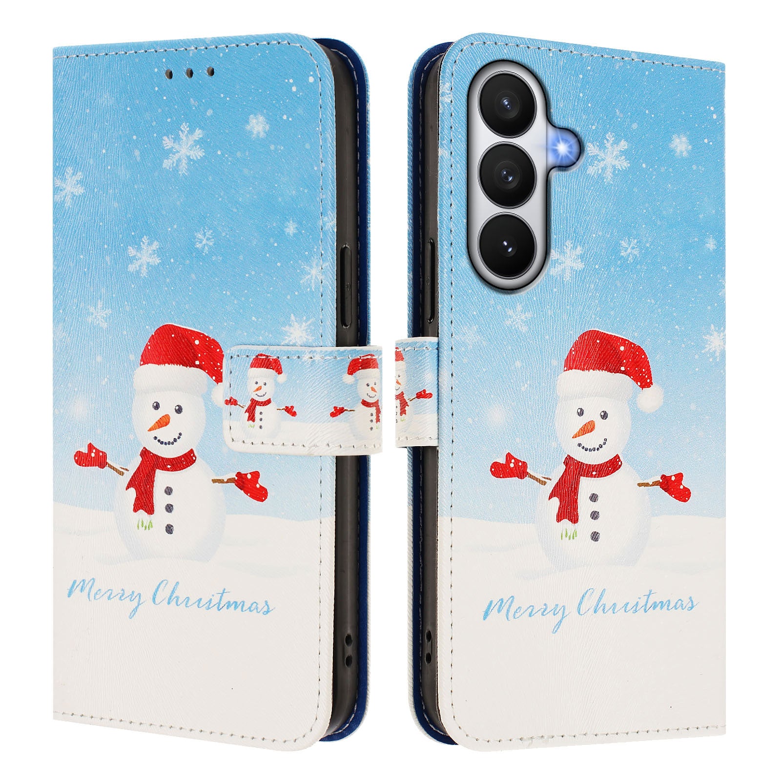 For-Samsung-Galaxy-S26-/-S26-Pro-Wallet-Case-Christmas-Pattern-Printing-Leather-Phone-Cover-with-Lanyard-Snowflake-Snowman