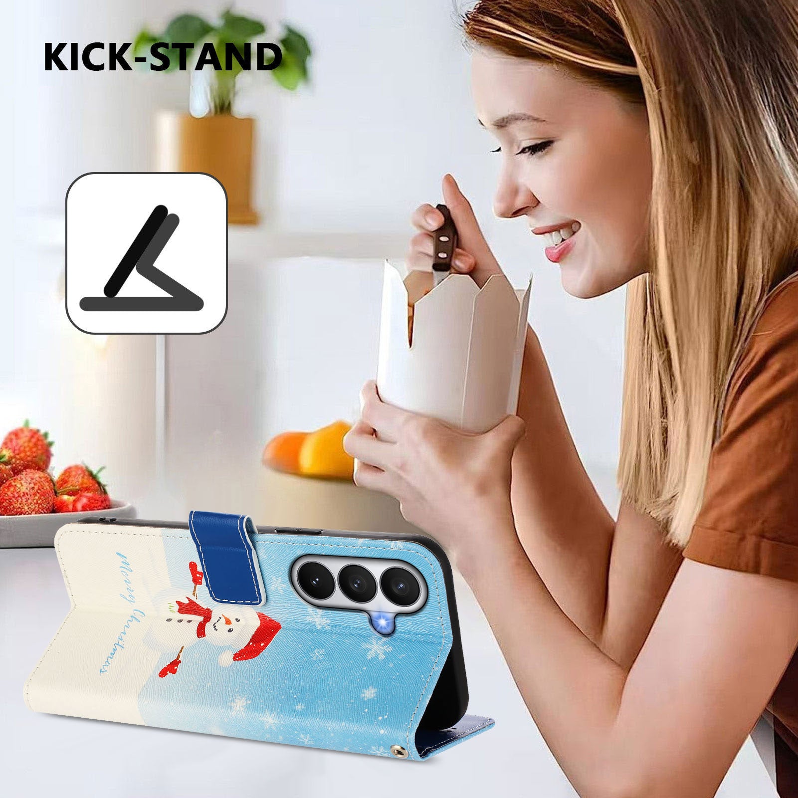 For-Samsung-Galaxy-S26-/-S26-Pro-Wallet-Case-Christmas-Pattern-Printing-Leather-Phone-Cover-with-Lanyard-Snowflake-Snowman