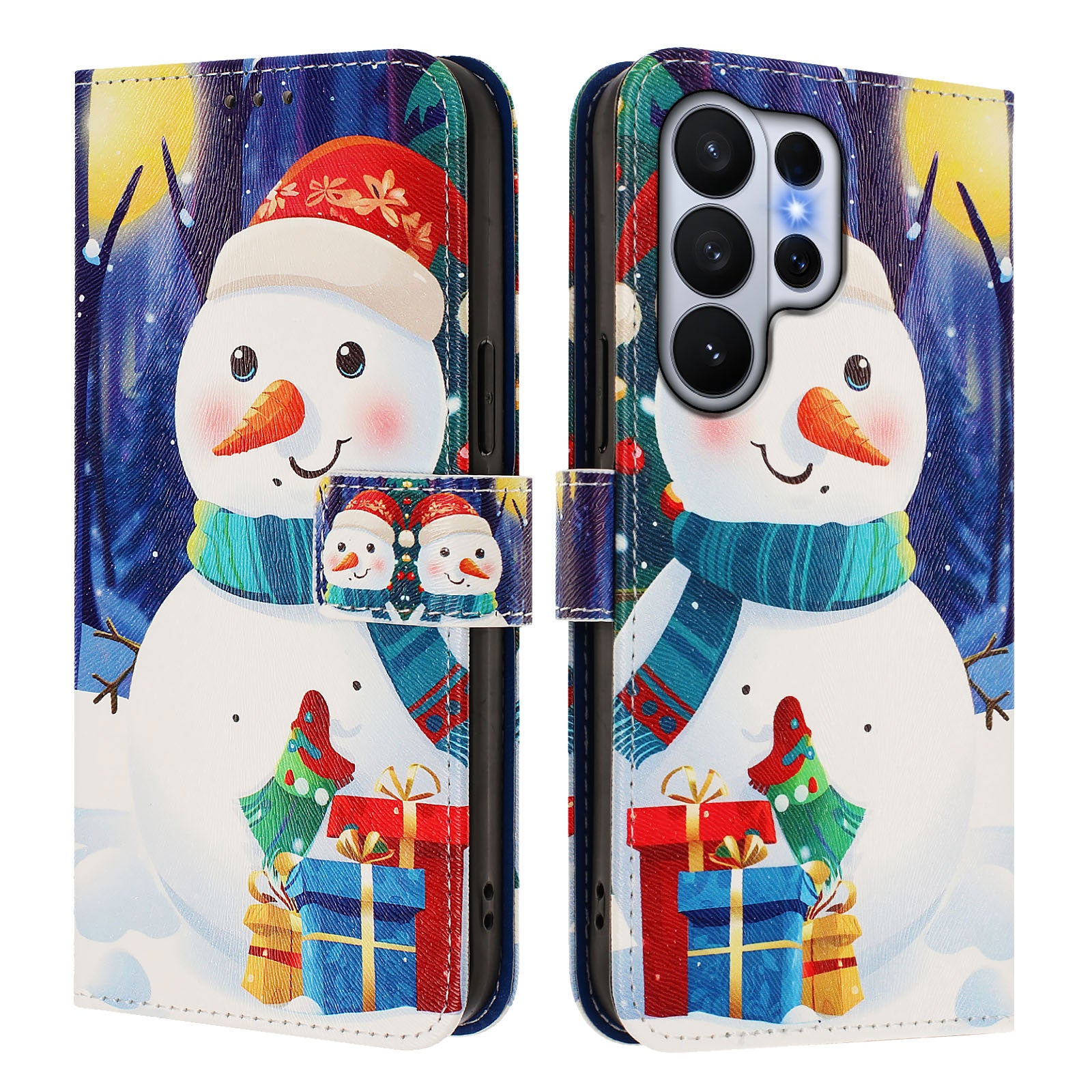 For-Samsung-Galaxy-S26-Ultra-Wallet-Case-Christmas-Pattern-Printing-Leather-Phone-Cover-with-Lanyard-Gift-Box-Snowman