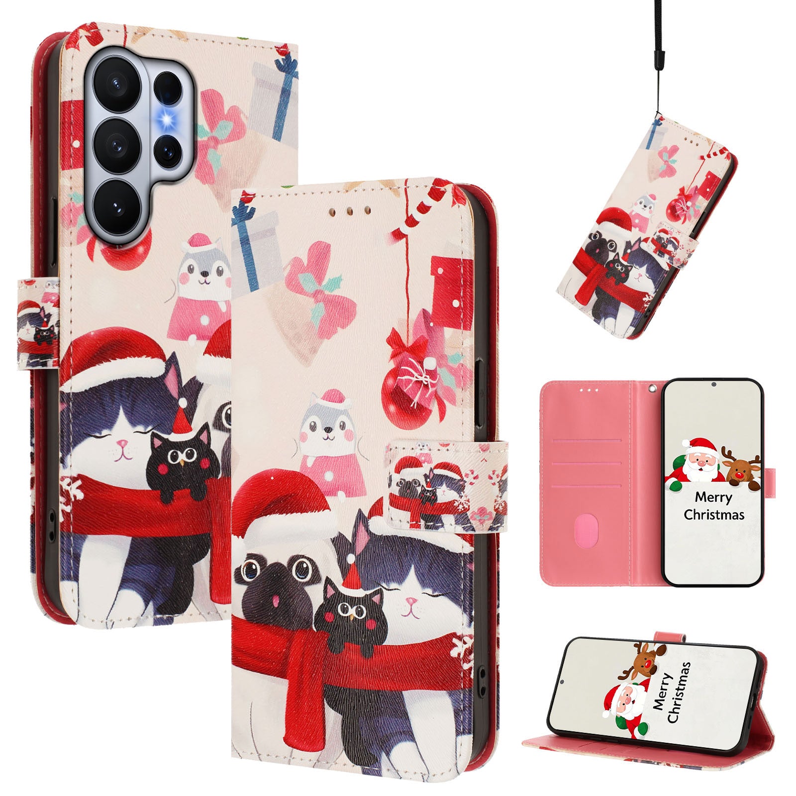 For-Samsung-Galaxy-S26-Ultra-Wallet-Case-Christmas-Pattern-Printing-Leather-Phone-Cover-with-Lanyard-Christmas-Animals