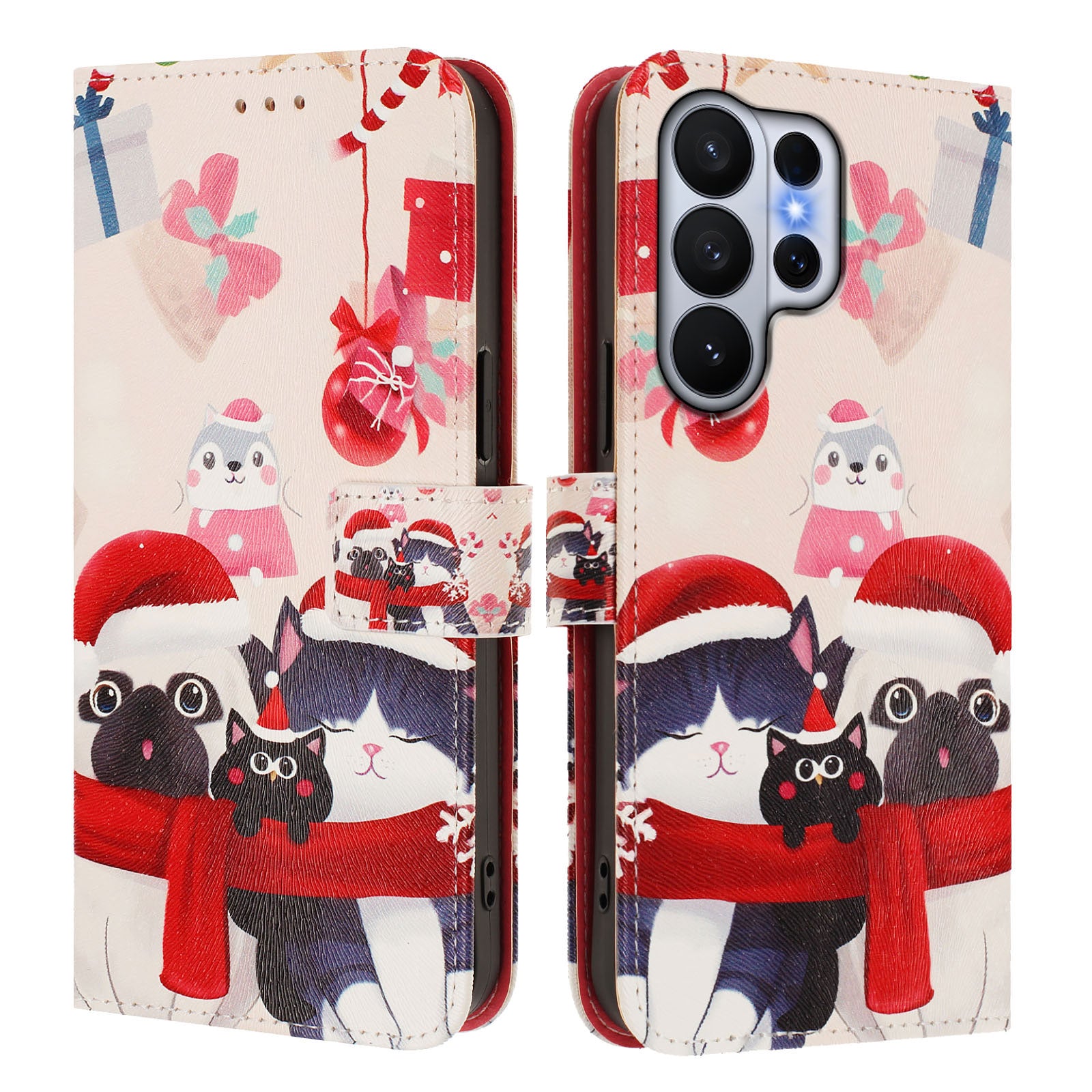 For-Samsung-Galaxy-S26-Ultra-Wallet-Case-Christmas-Pattern-Printing-Leather-Phone-Cover-with-Lanyard-Christmas-Animals