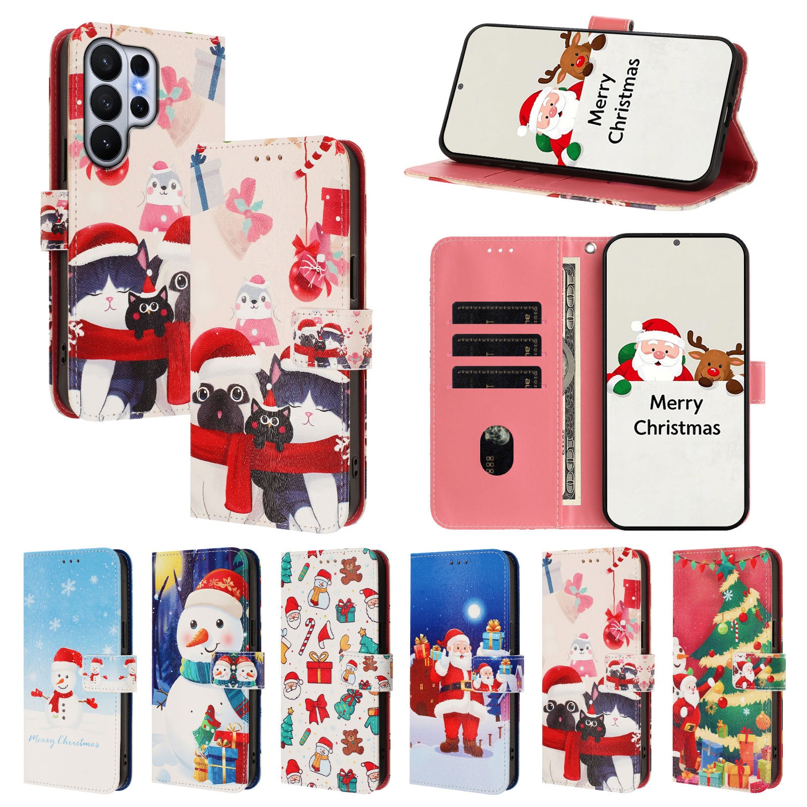 For-Samsung-Galaxy-S26-Ultra-Wallet-Case-Christmas-Pattern-Printing-Leather-Phone-Cover-with-Lanyard-Christmas-Animals