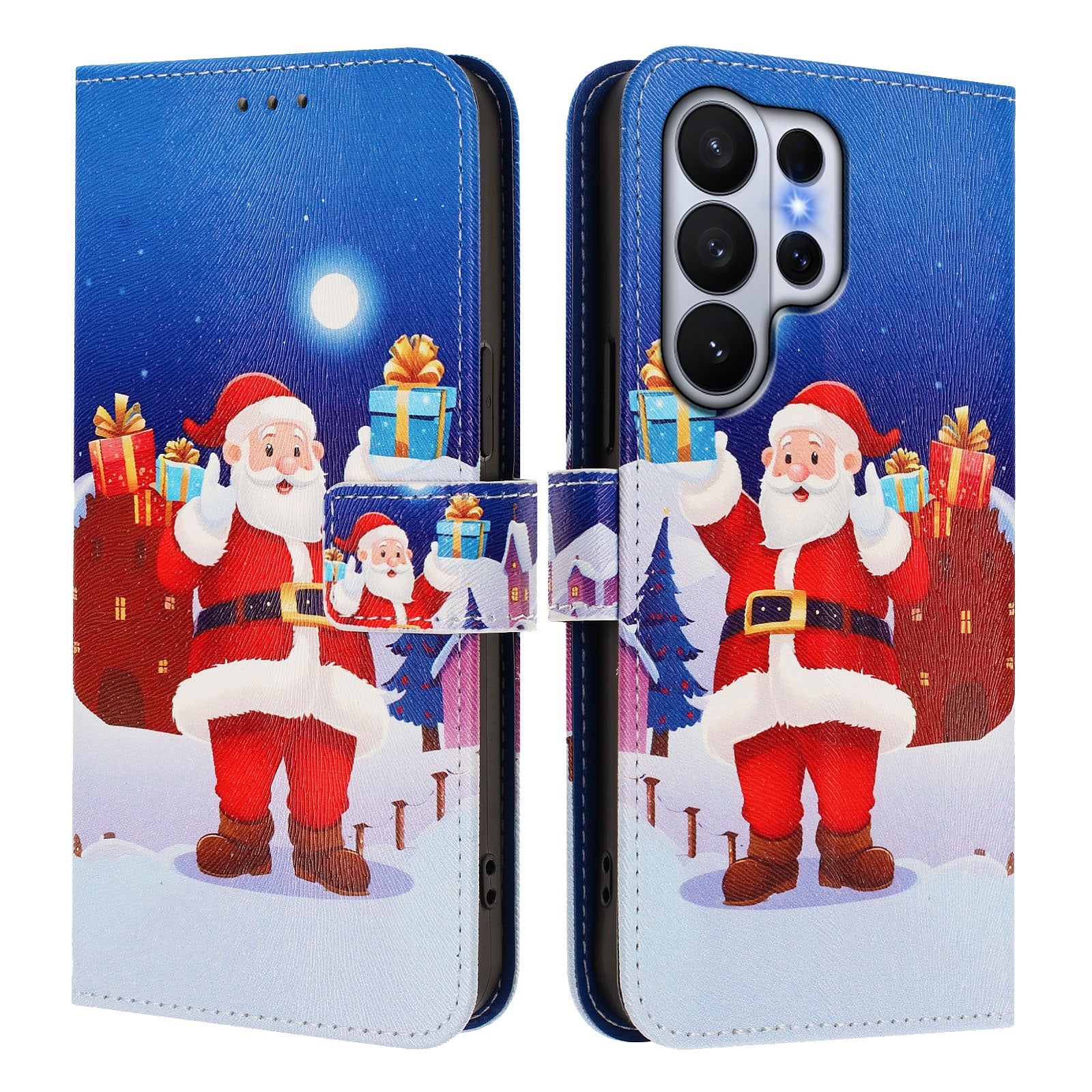 For-Samsung-Galaxy-S26-Ultra-Wallet-Case-Christmas-Pattern-Printing-Leather-Phone-Cover-with-Lanyard-Christmas-Night-Scene
