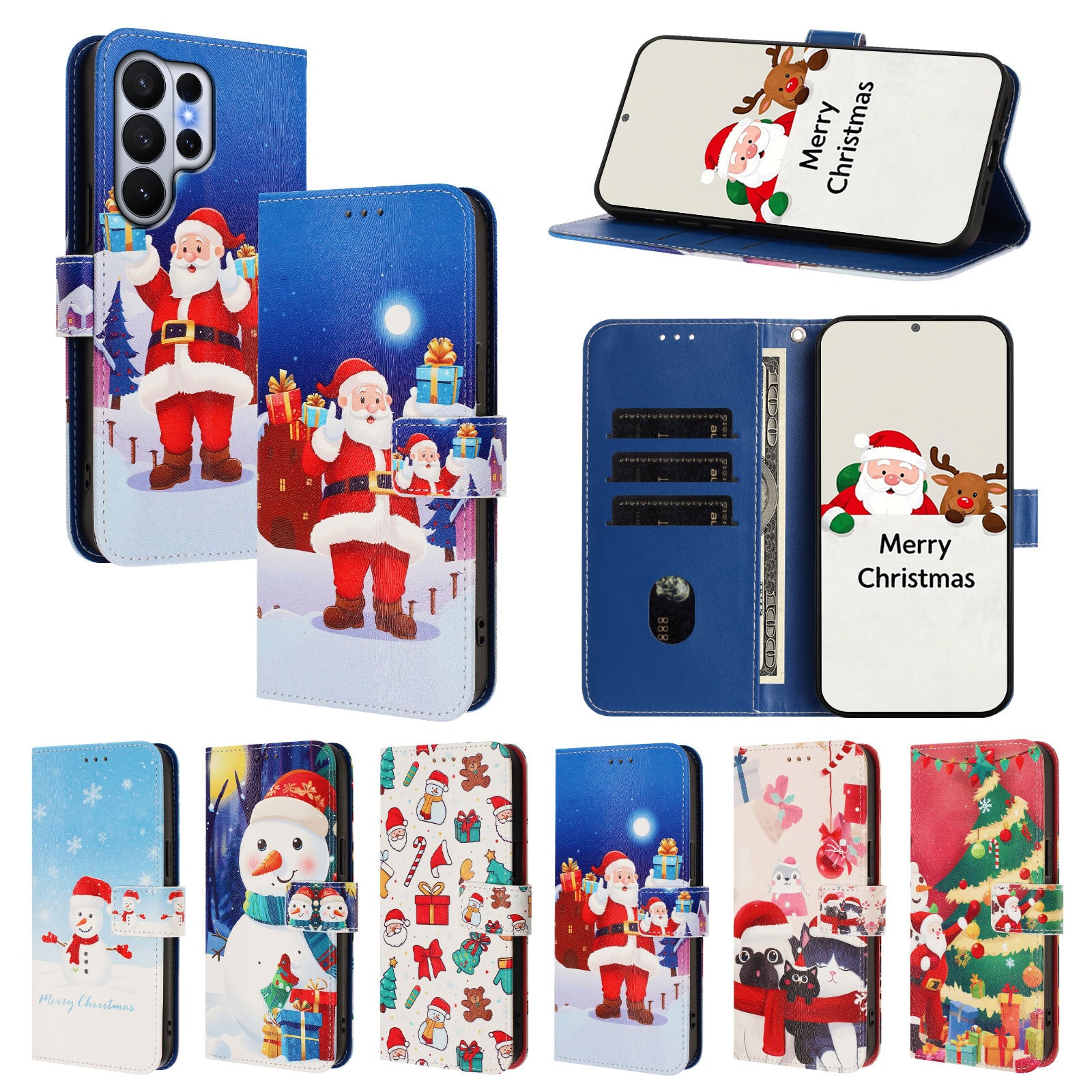 For-Samsung-Galaxy-S26-Ultra-Wallet-Case-Christmas-Pattern-Printing-Leather-Phone-Cover-with-Lanyard-Christmas-Night-Scene