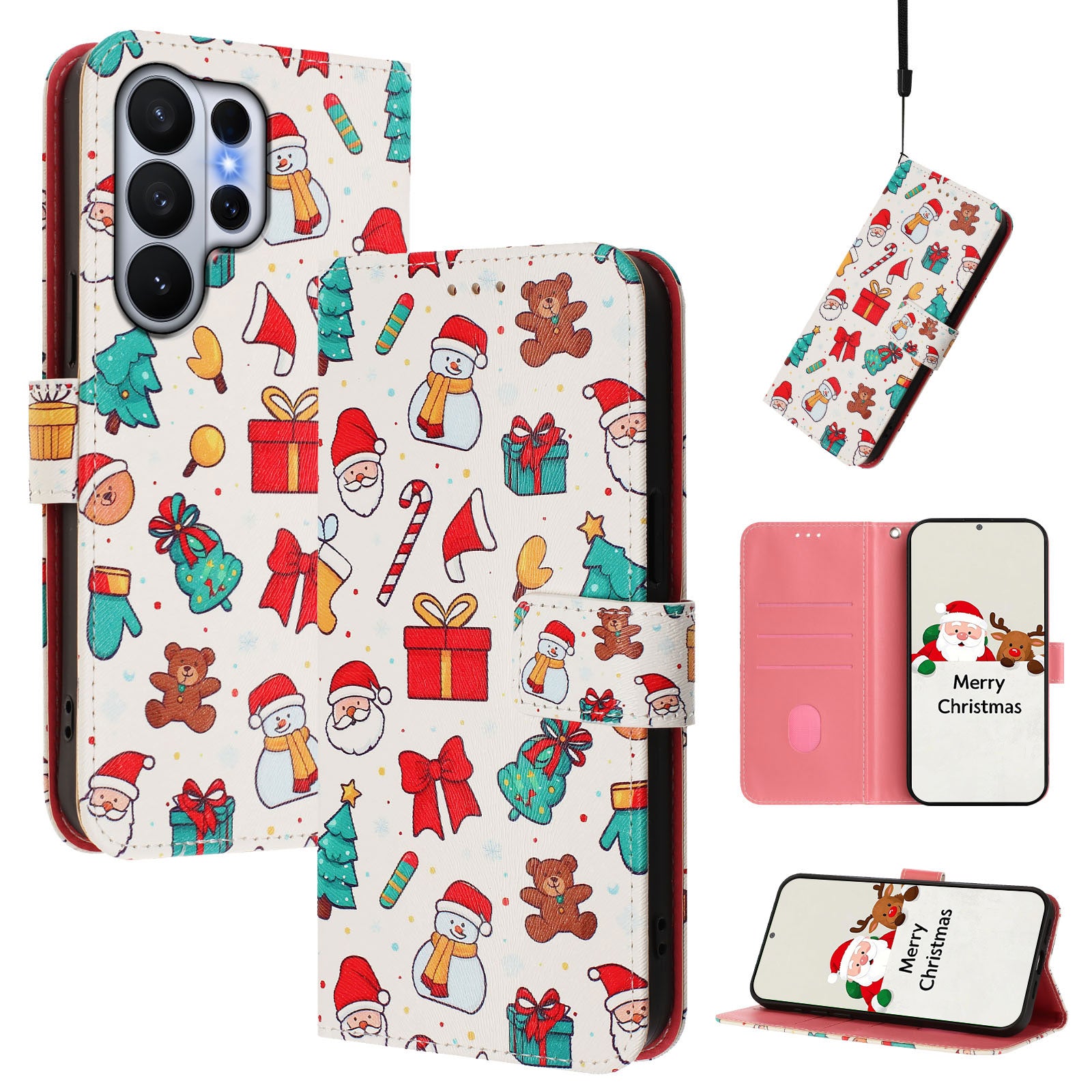 For-Samsung-Galaxy-S26-Ultra-Wallet-Case-Christmas-Pattern-Printing-Leather-Phone-Cover-with-Lanyard-Christmas-Elements