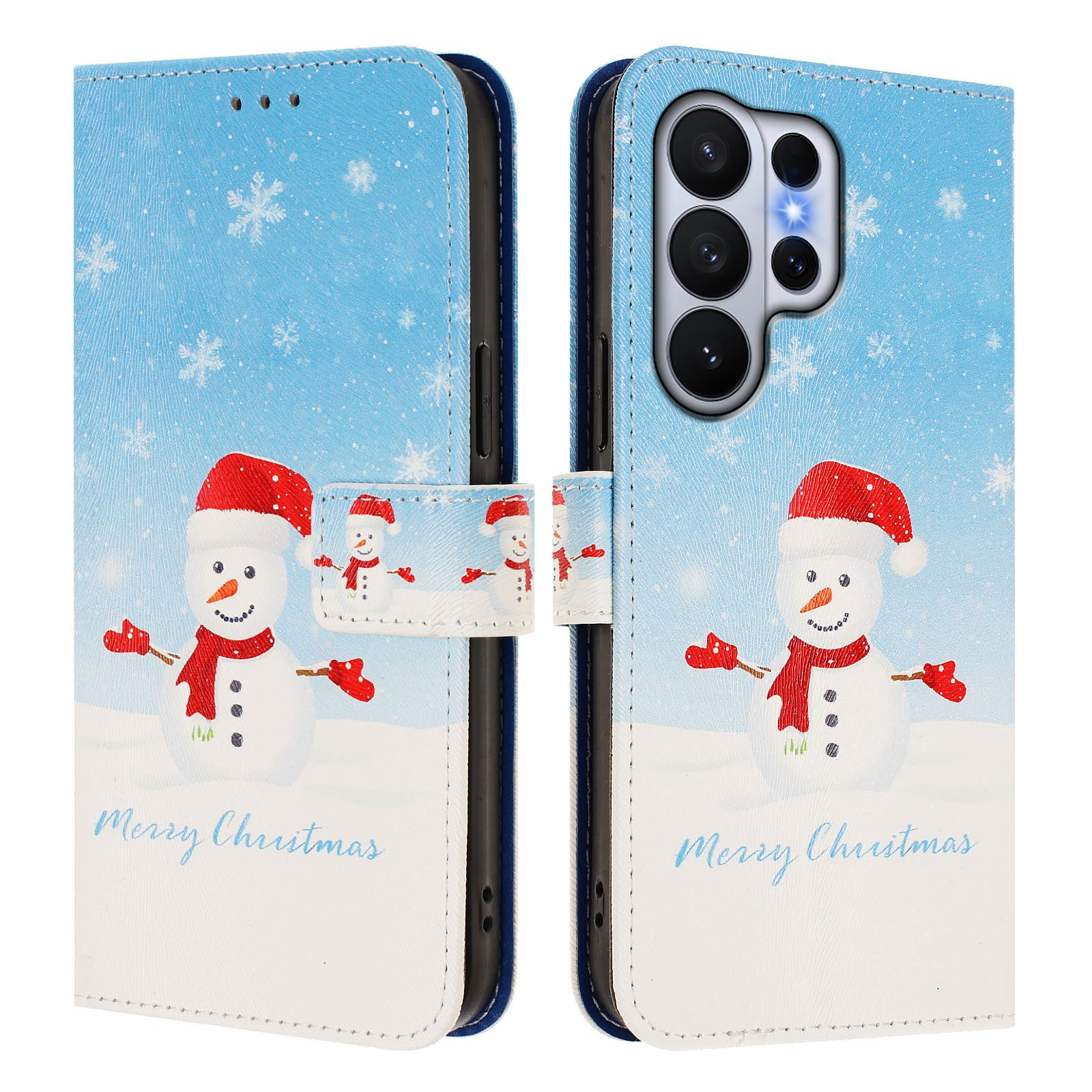 For-Samsung-Galaxy-S26-Ultra-Wallet-Case-Christmas-Pattern-Printing-Leather-Phone-Cover-with-Lanyard-Snowflake-Snowman