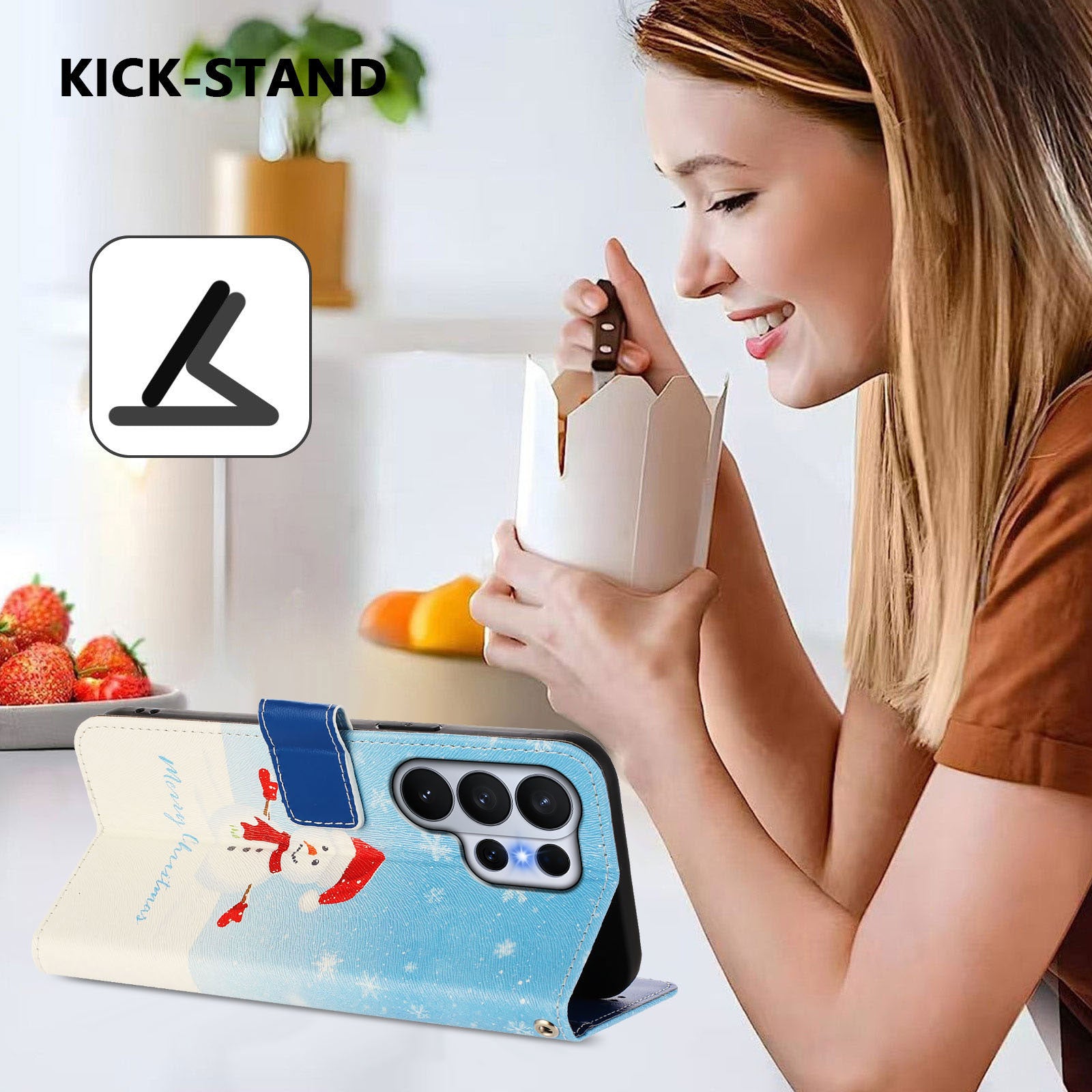 For-Samsung-Galaxy-S26-Ultra-Wallet-Case-Christmas-Pattern-Printing-Leather-Phone-Cover-with-Lanyard-Snowflake-Snowman