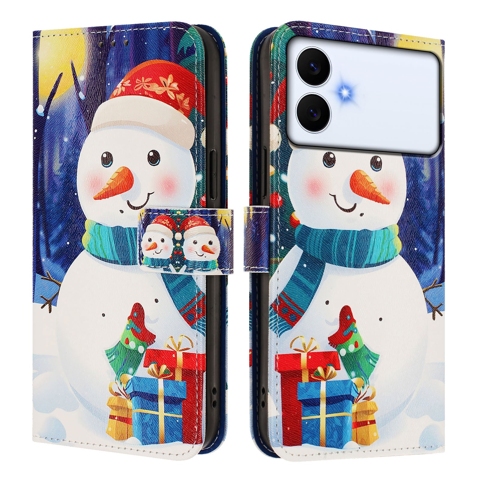 For-Samsung-Galaxy-S26-Edge-Wallet-Case-Christmas-Pattern-Printing-Leather-Phone-Cover-with-Lanyard-Gift-Box-Snowman