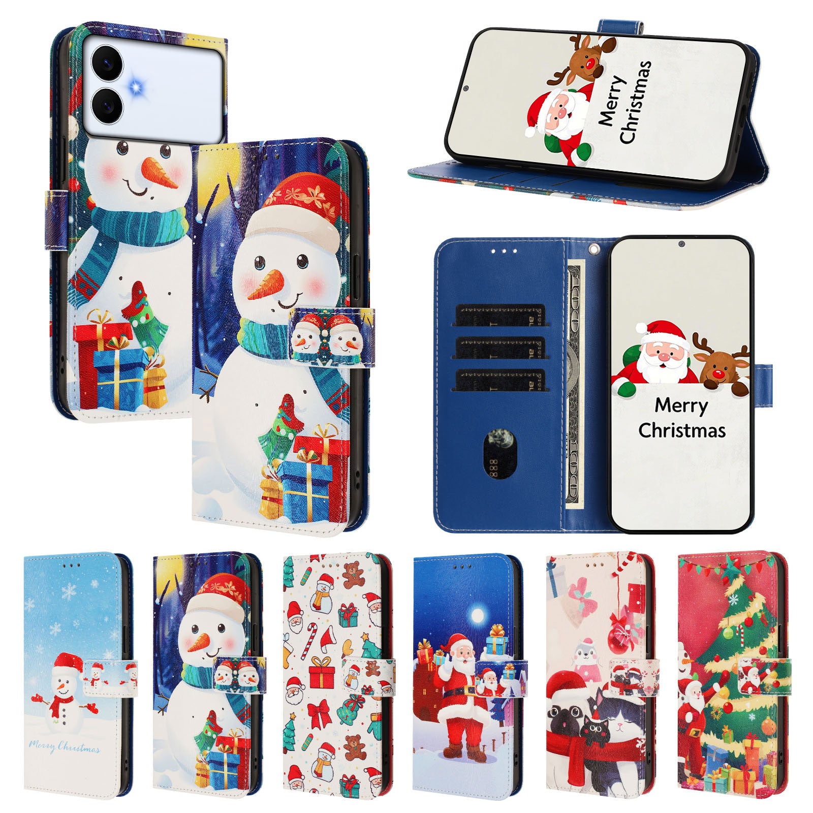 For-Samsung-Galaxy-S26-Edge-Wallet-Case-Christmas-Pattern-Printing-Leather-Phone-Cover-with-Lanyard-Gift-Box-Snowman